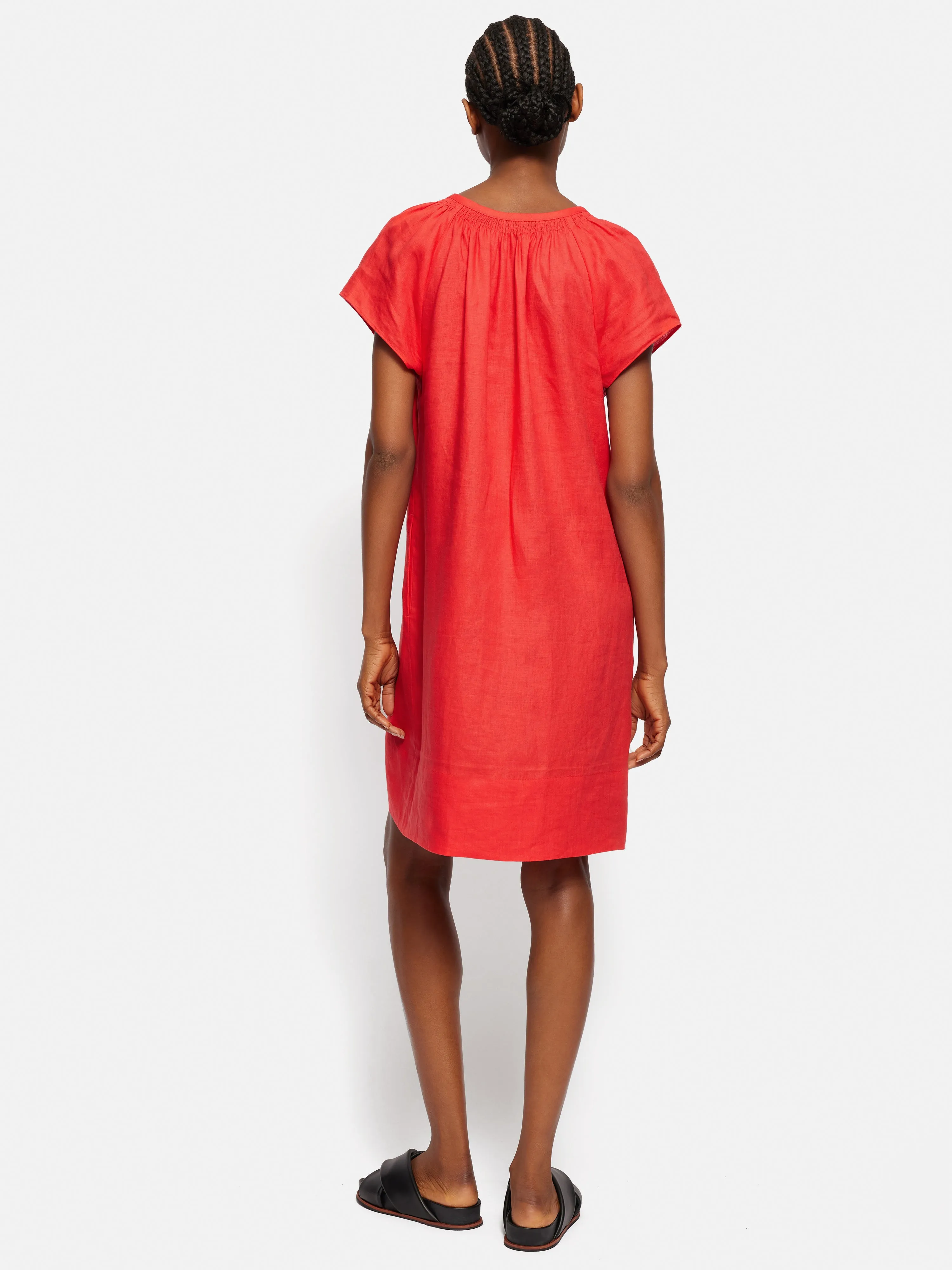 Linen Smocked T-shirt Dress | Coral sold by Jigsaw product image thumbnail 4