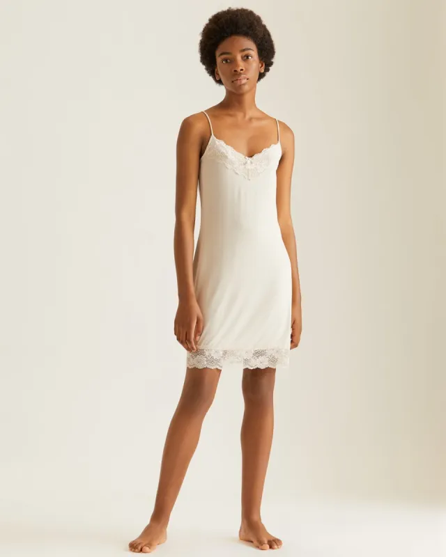 Lace Trim Modal Slip | Stone sold by Jigsaw