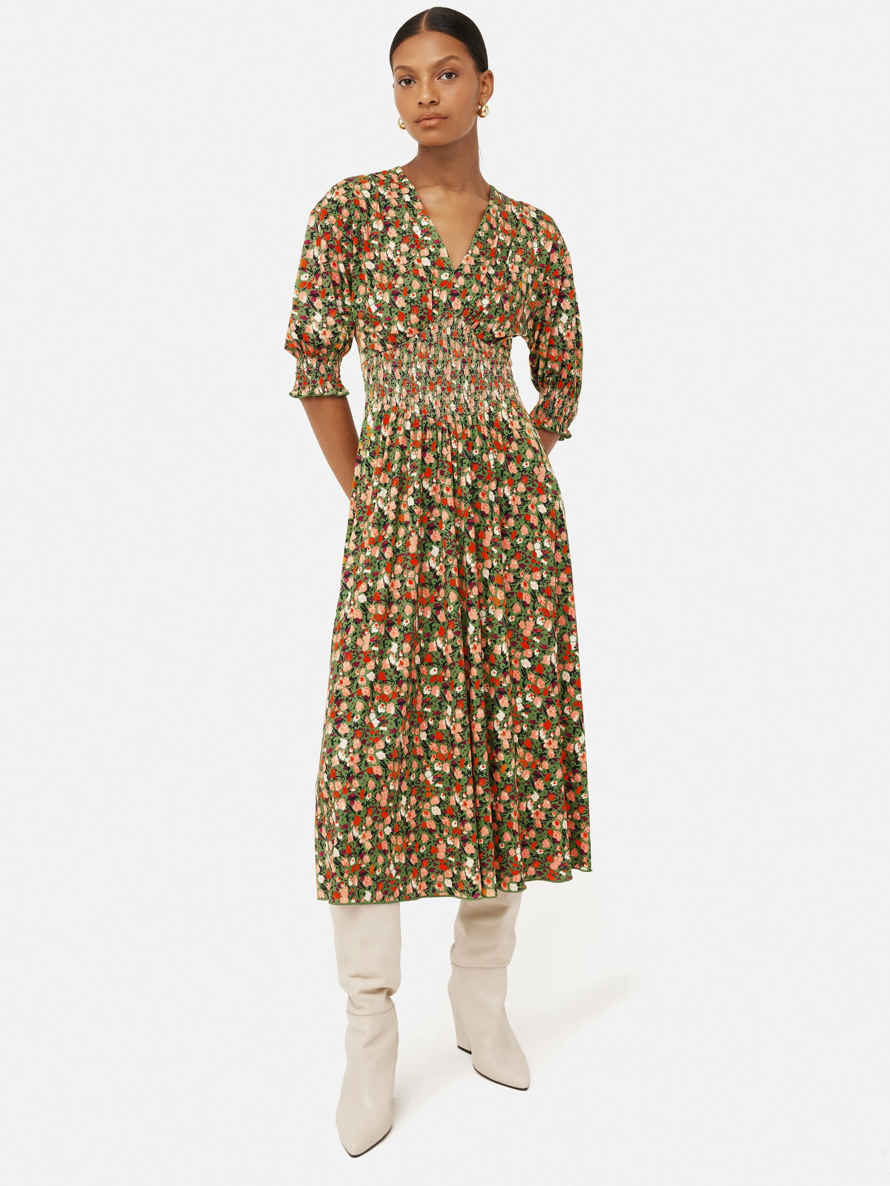 Carnation Smocked Jersey Dress | Green sold by Jigsaw product image thumbnail 2