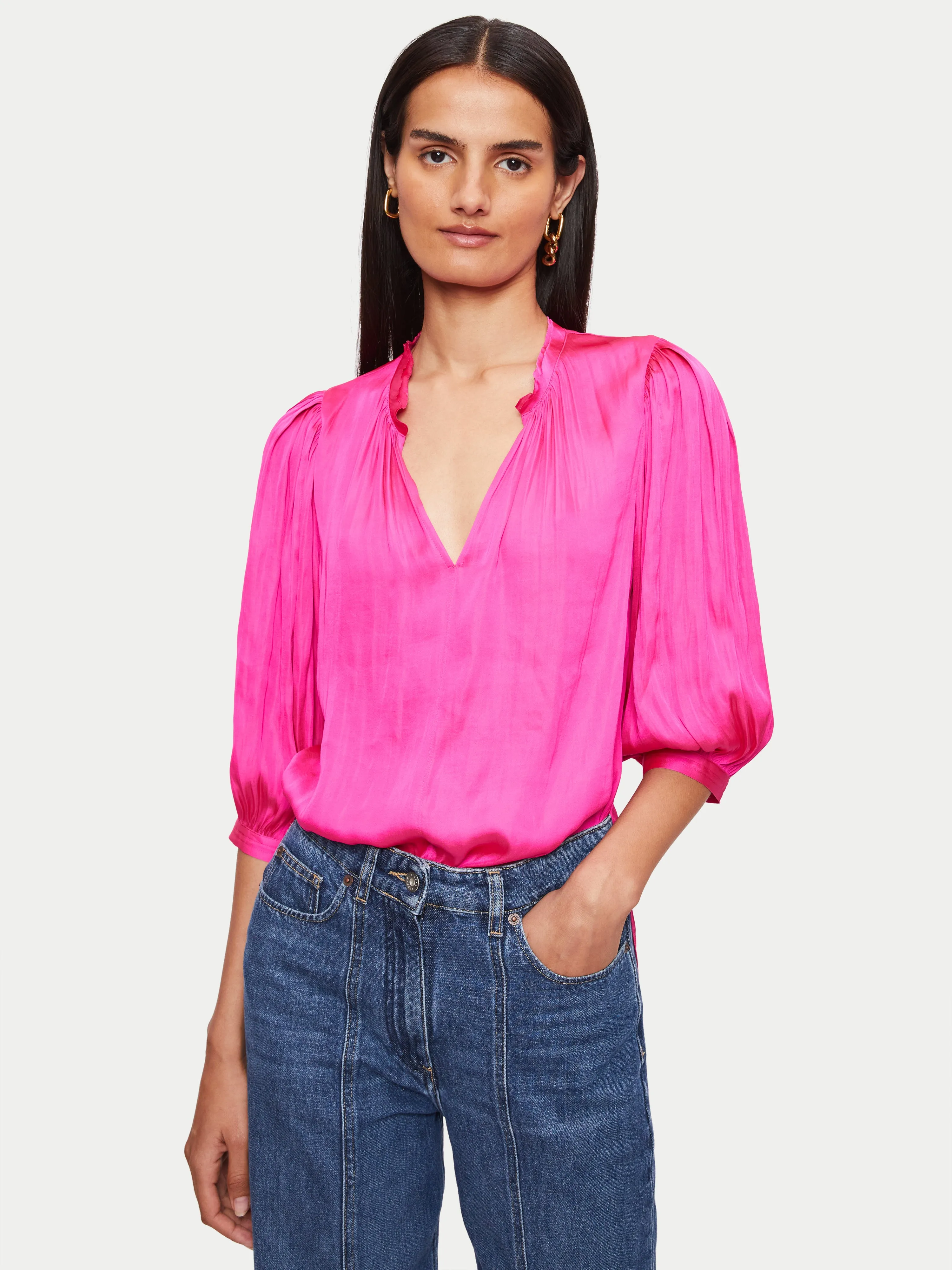 Cecily Satin Drape Top | Pink sold by Jigsaw