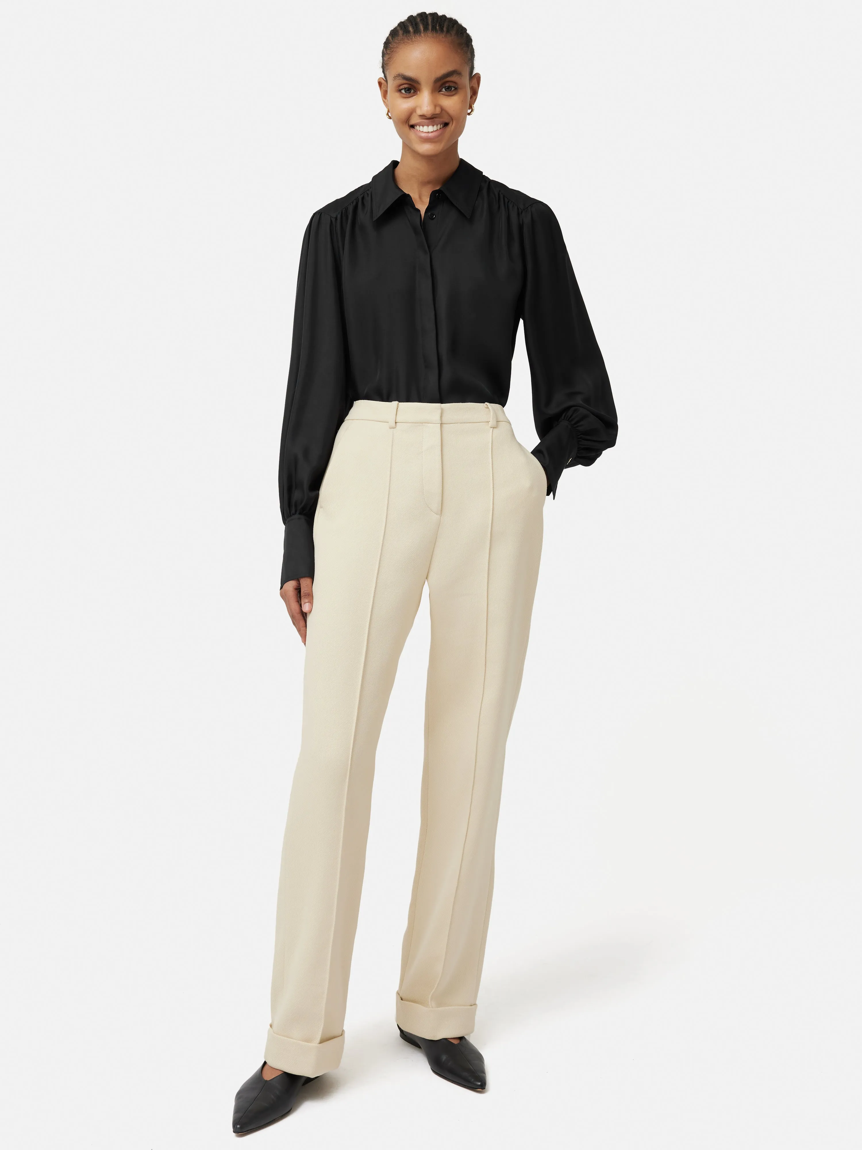 Stitch Detail Silk Twill Shirt | Black sold by Jigsaw product image thumbnail 2