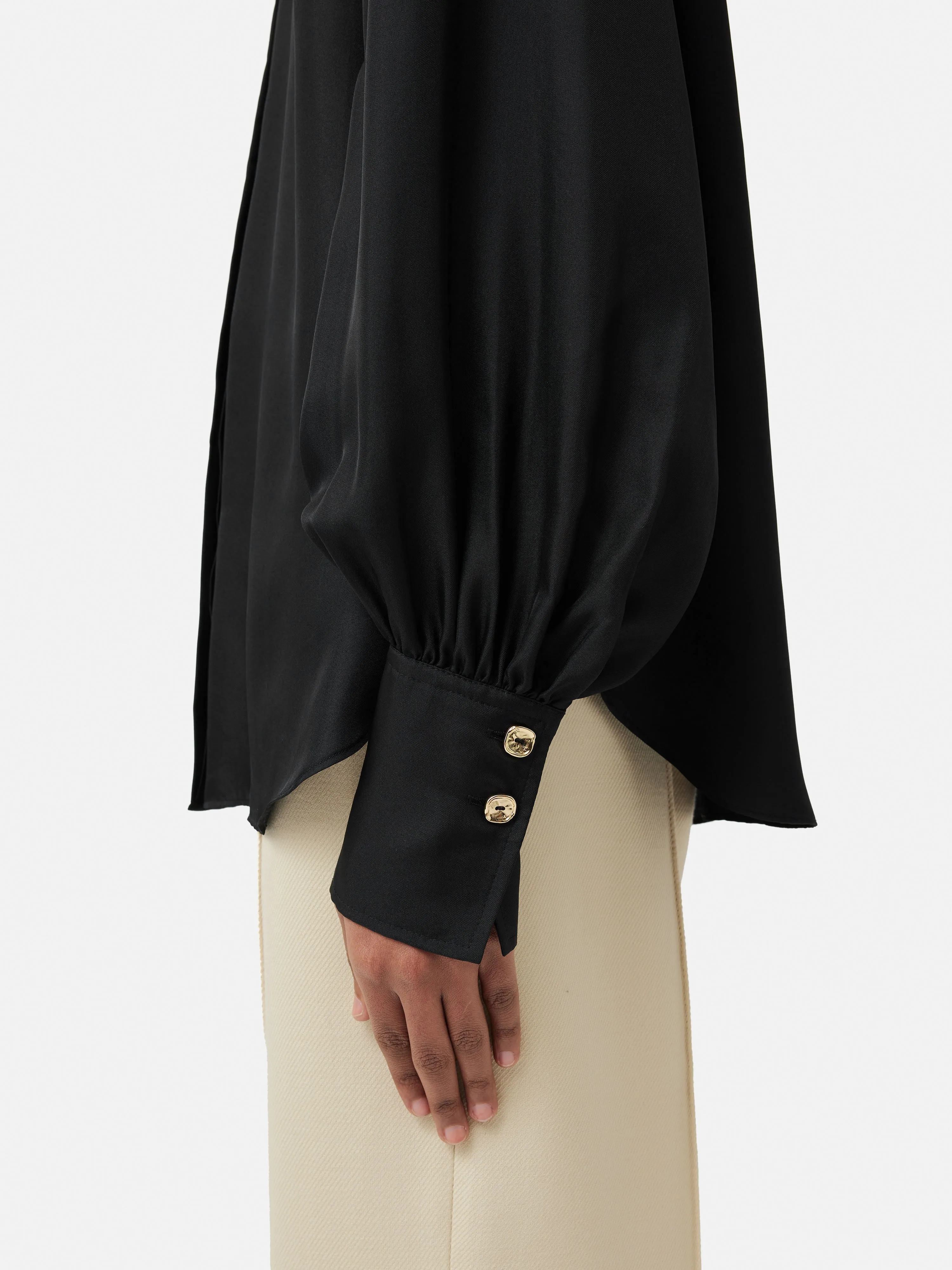 Stitch Detail Silk Twill Shirt | Black sold by Jigsaw product image thumbnail 3