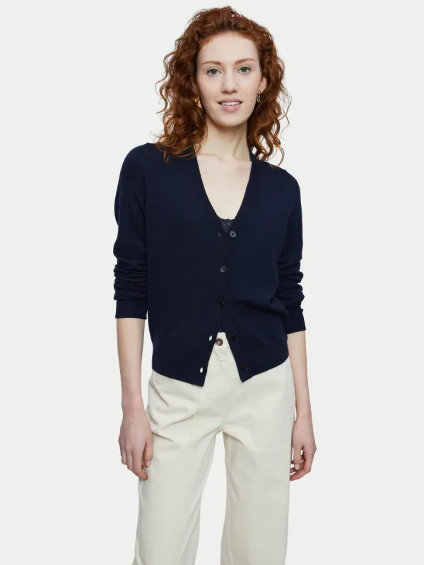 Merino V Neck Cardigan | Navy sold by Jigsaw