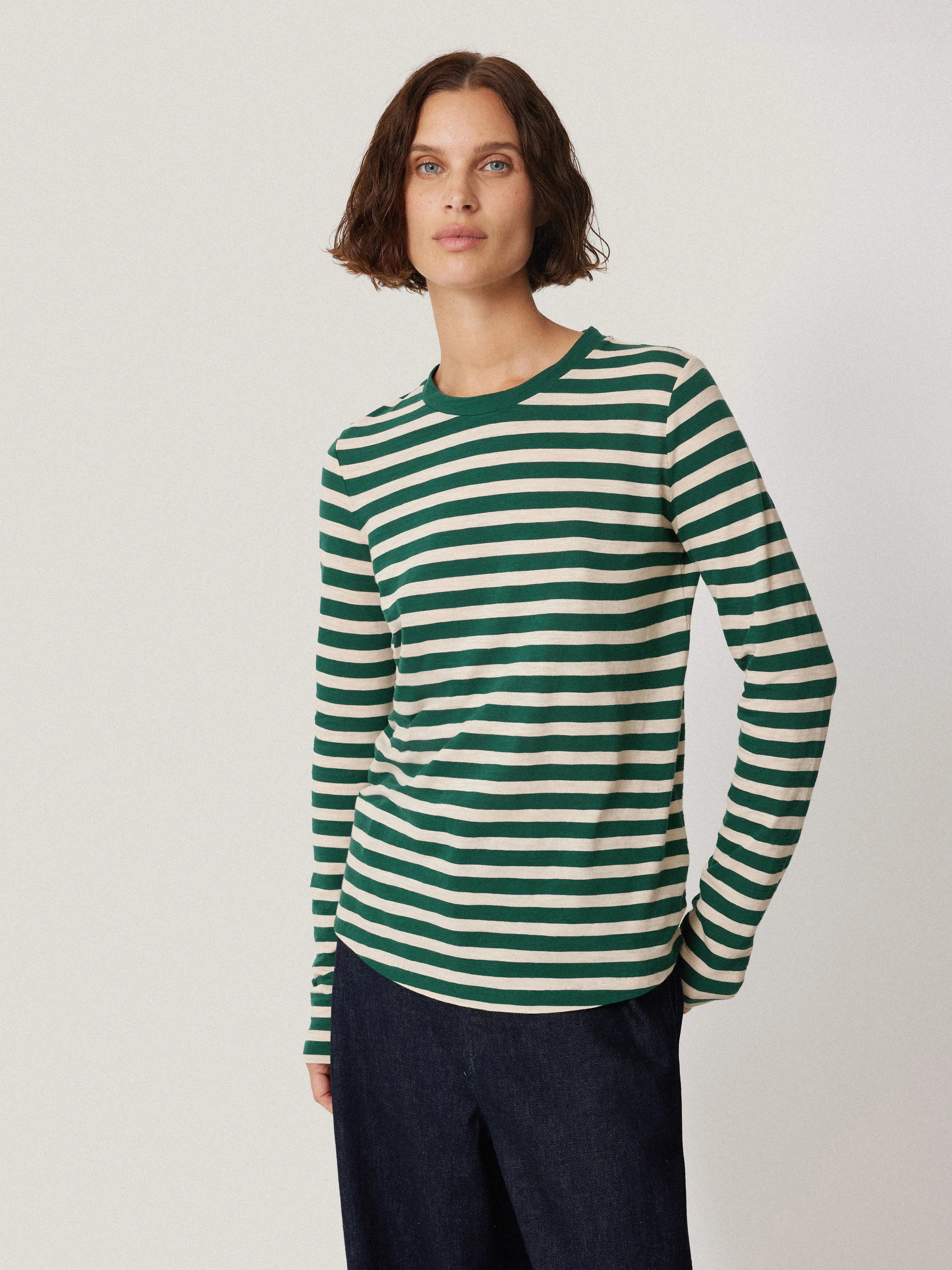 Cotton Slub Stripe Long Sleeve Tee | Green sold by Jigsaw