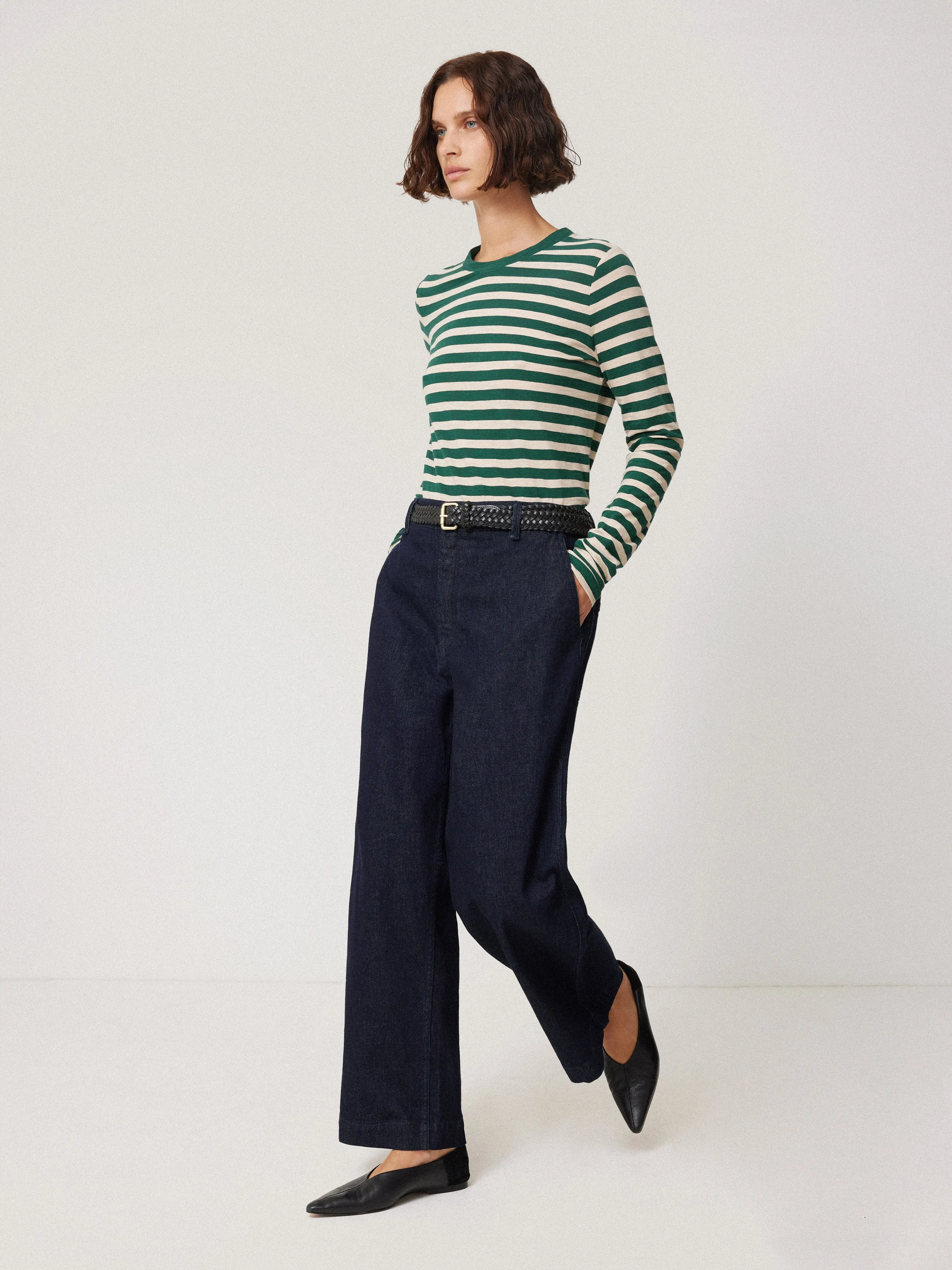Cotton Slub Stripe Long Sleeve Tee | Green sold by Jigsaw product image thumbnail 3