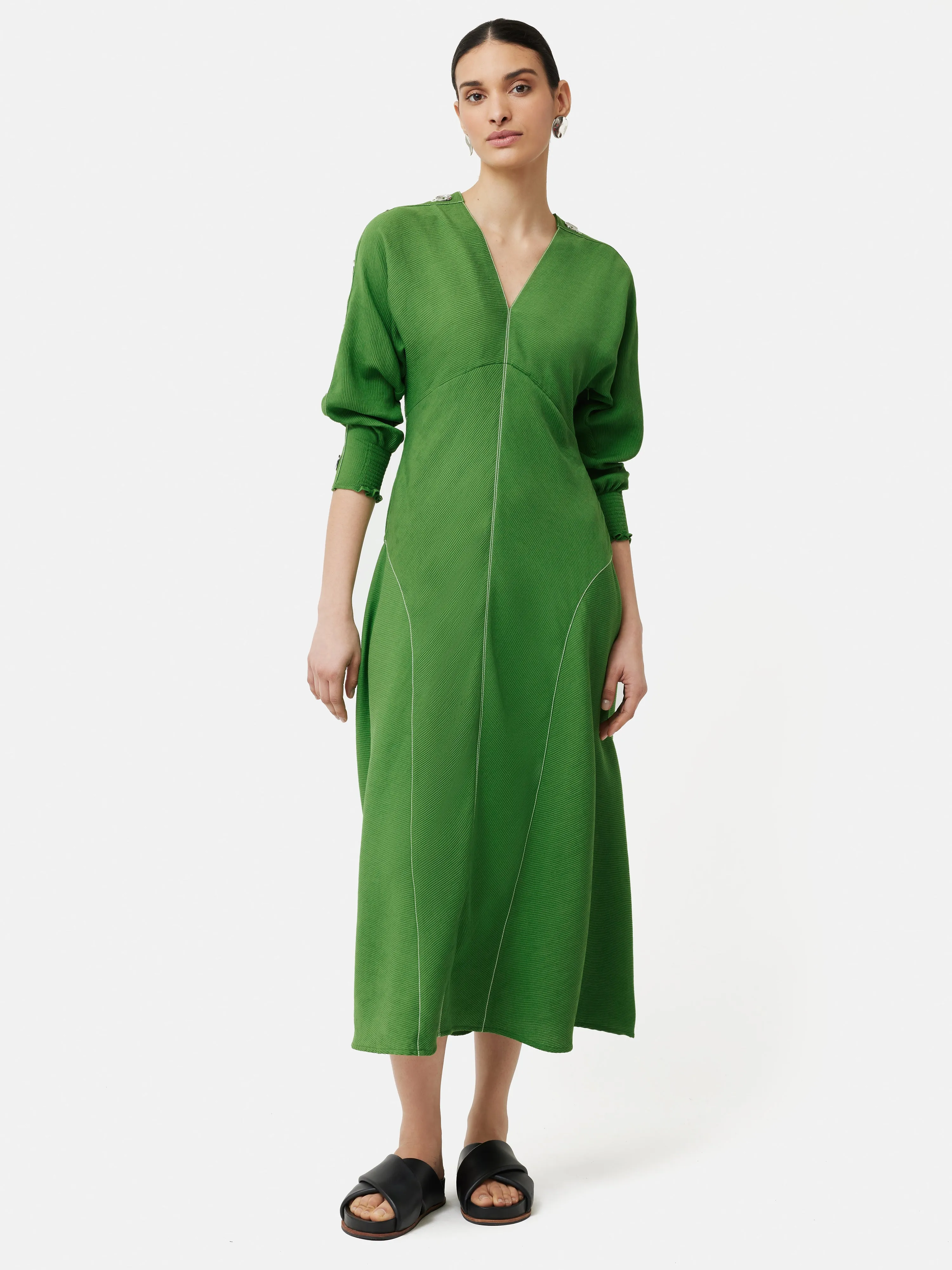 Button Detail Crepe Midi Dress | Green sold by Jigsaw product image thumbnail 3