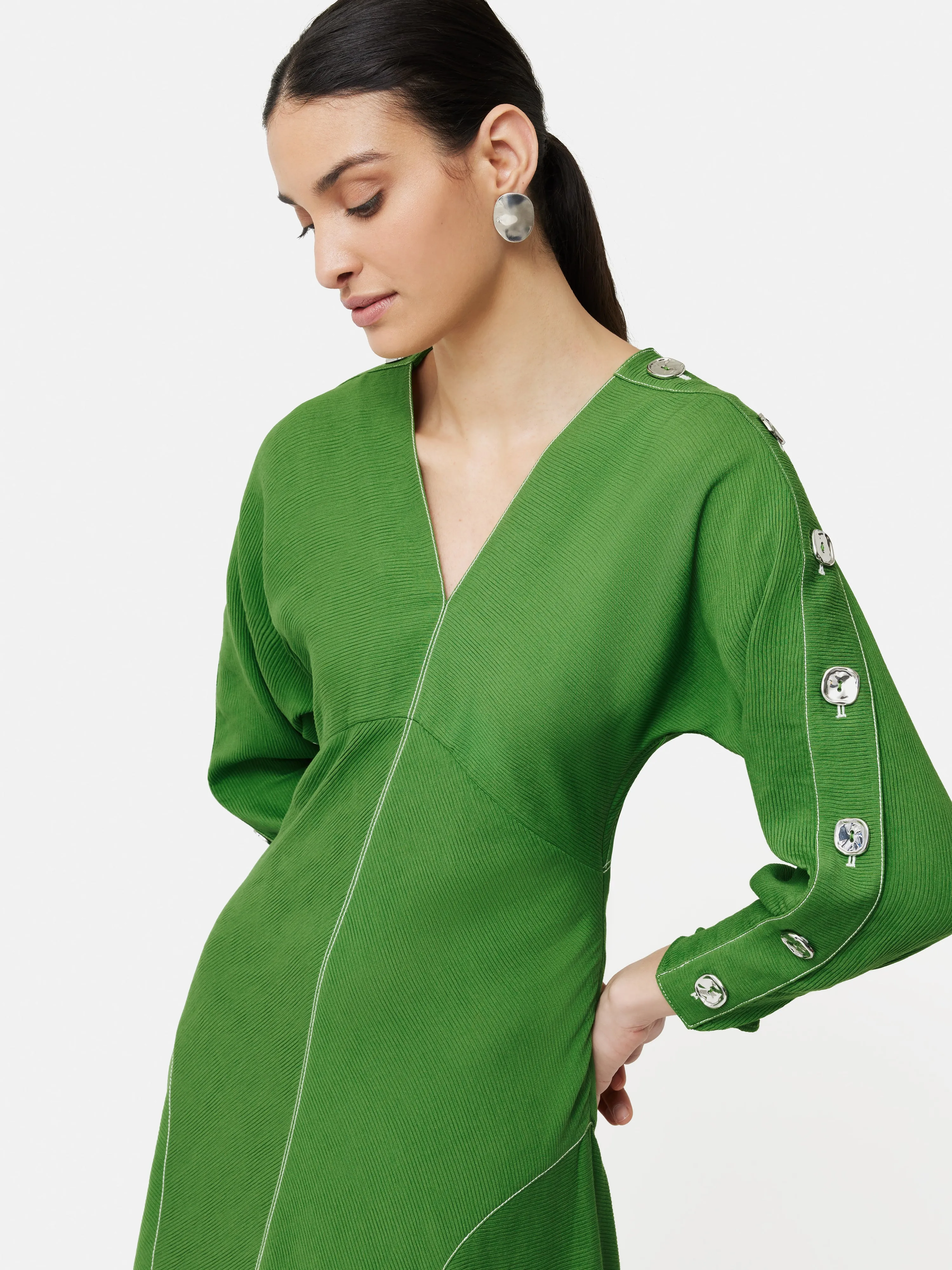 Button Detail Crepe Midi Dress | Green sold by Jigsaw product image thumbnail 4