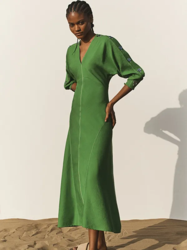 Button Detail Crepe Midi Dress | Green sold by Jigsaw