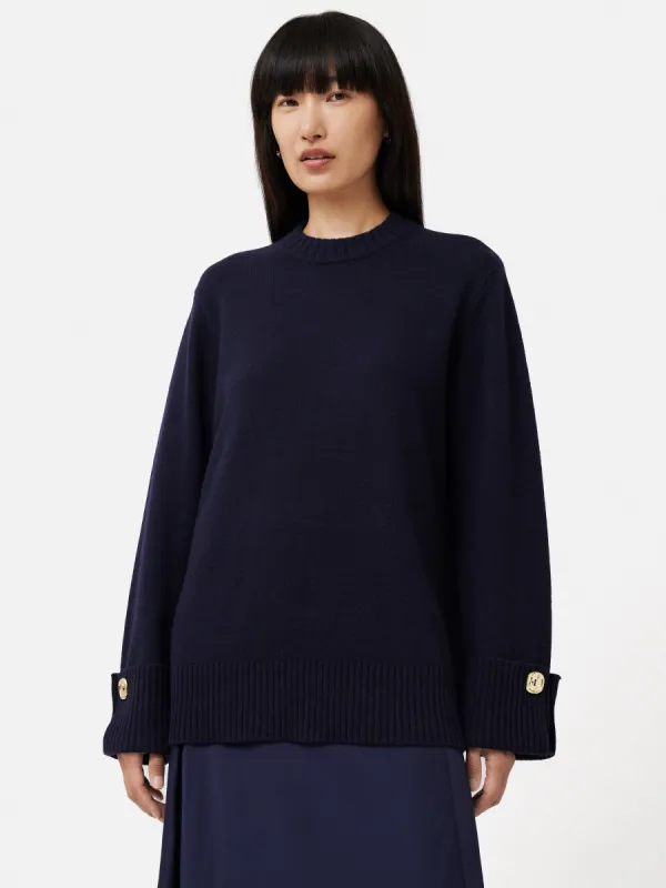 Button Detail Oversized Jumper | Navy sold by Jigsaw