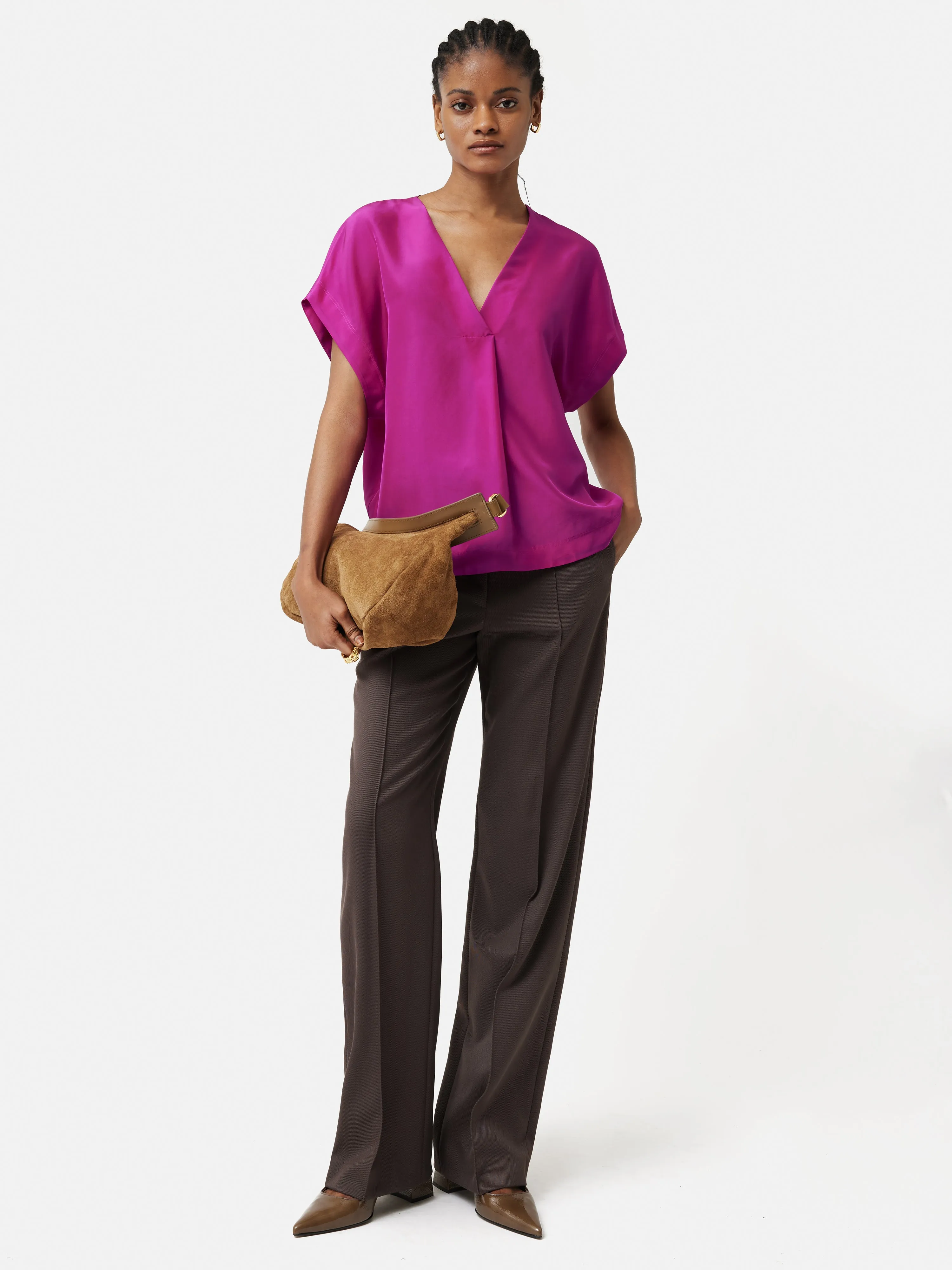 Silk Habotai V Neck Top | Pink sold by Jigsaw product image thumbnail 3