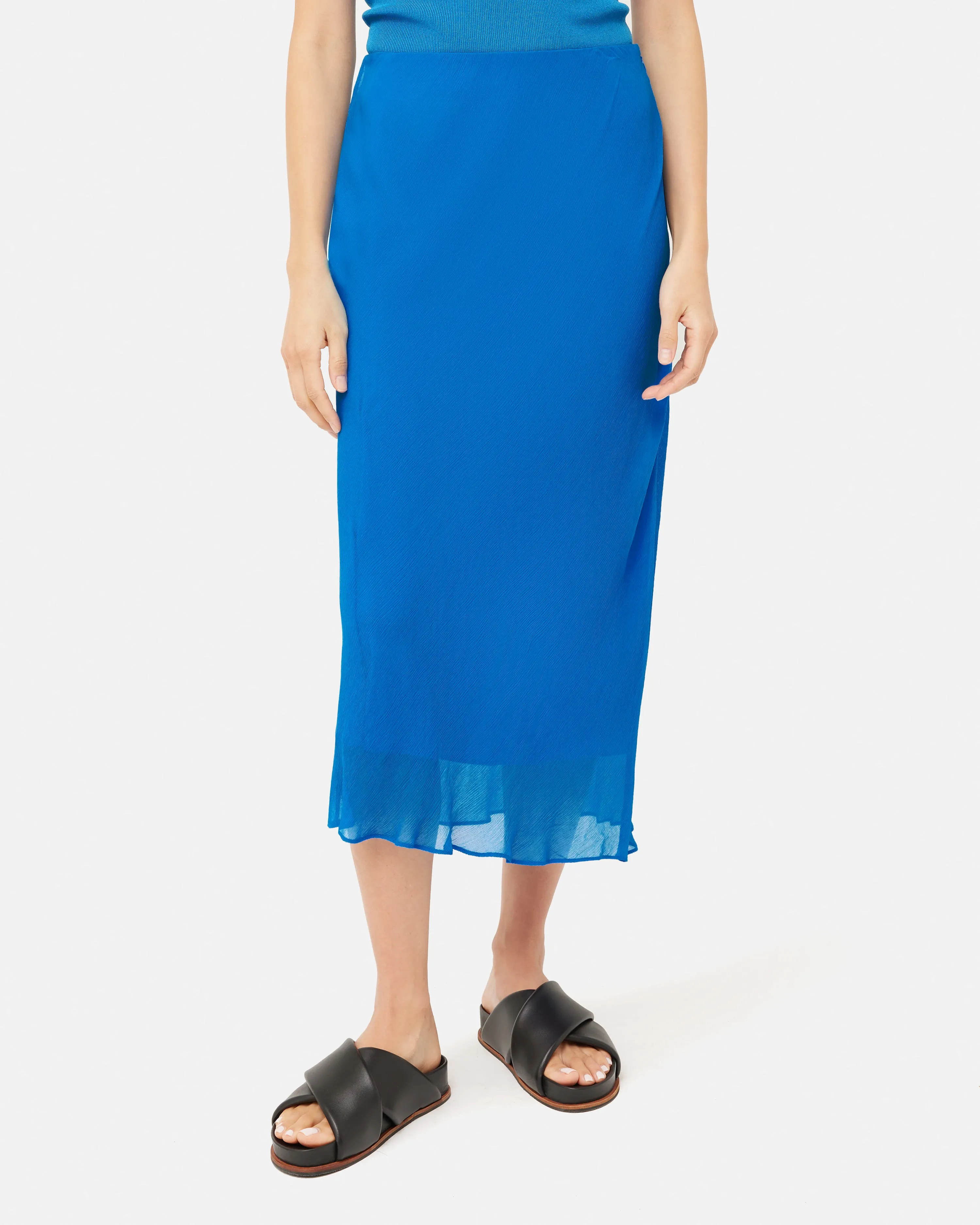 Crinkle Bias Maxi Skirt | Blue sold by Jigsaw