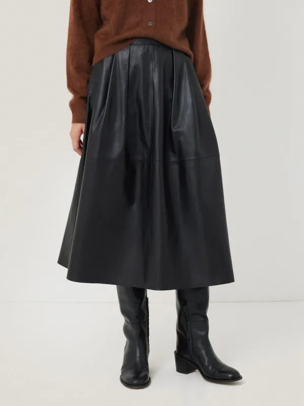 Leather Pleat Midi Skirt | Black sold by Jigsaw