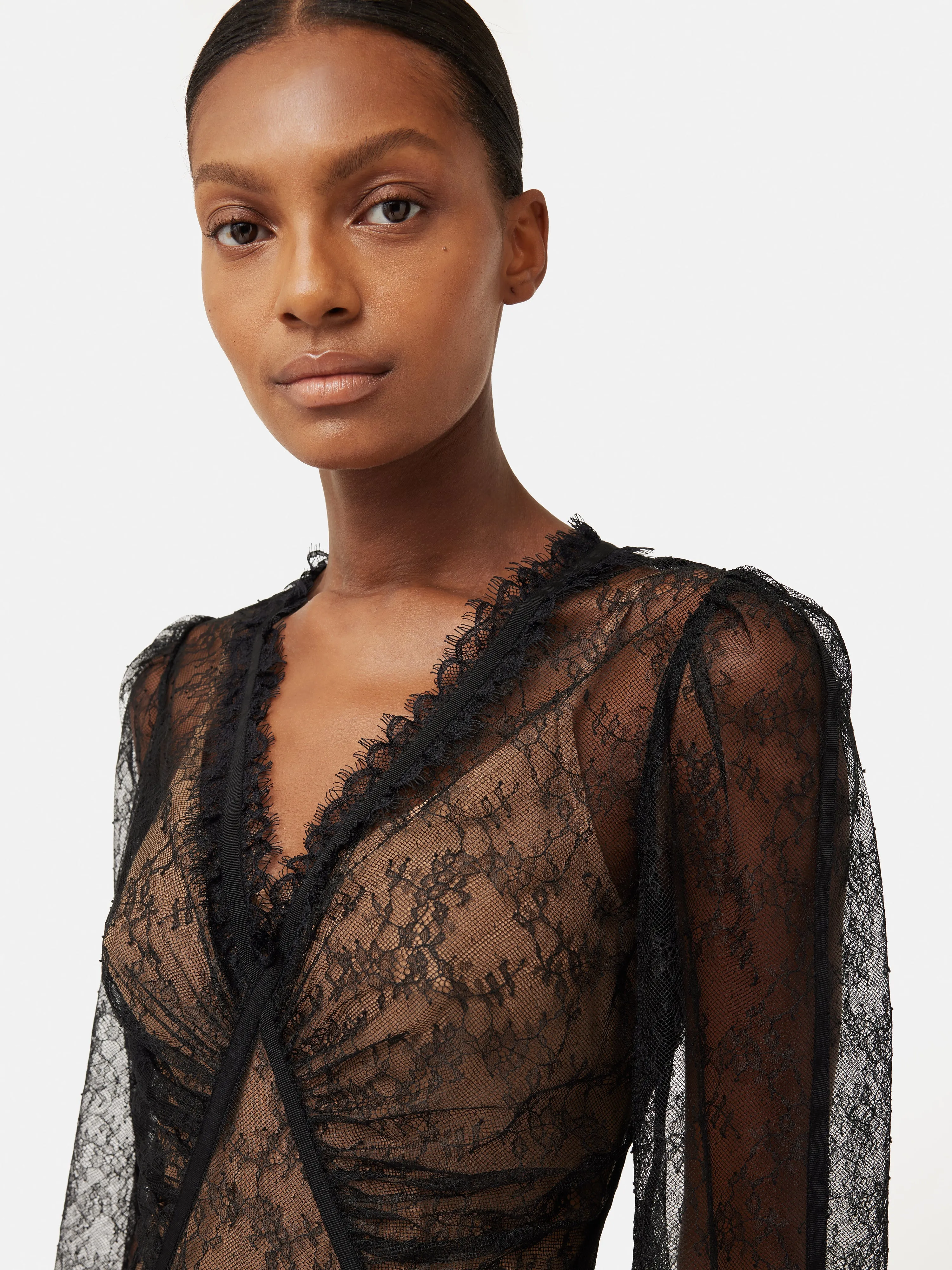 Gathered Scalloped Lace Dress | Black sold by Jigsaw product image thumbnail 2