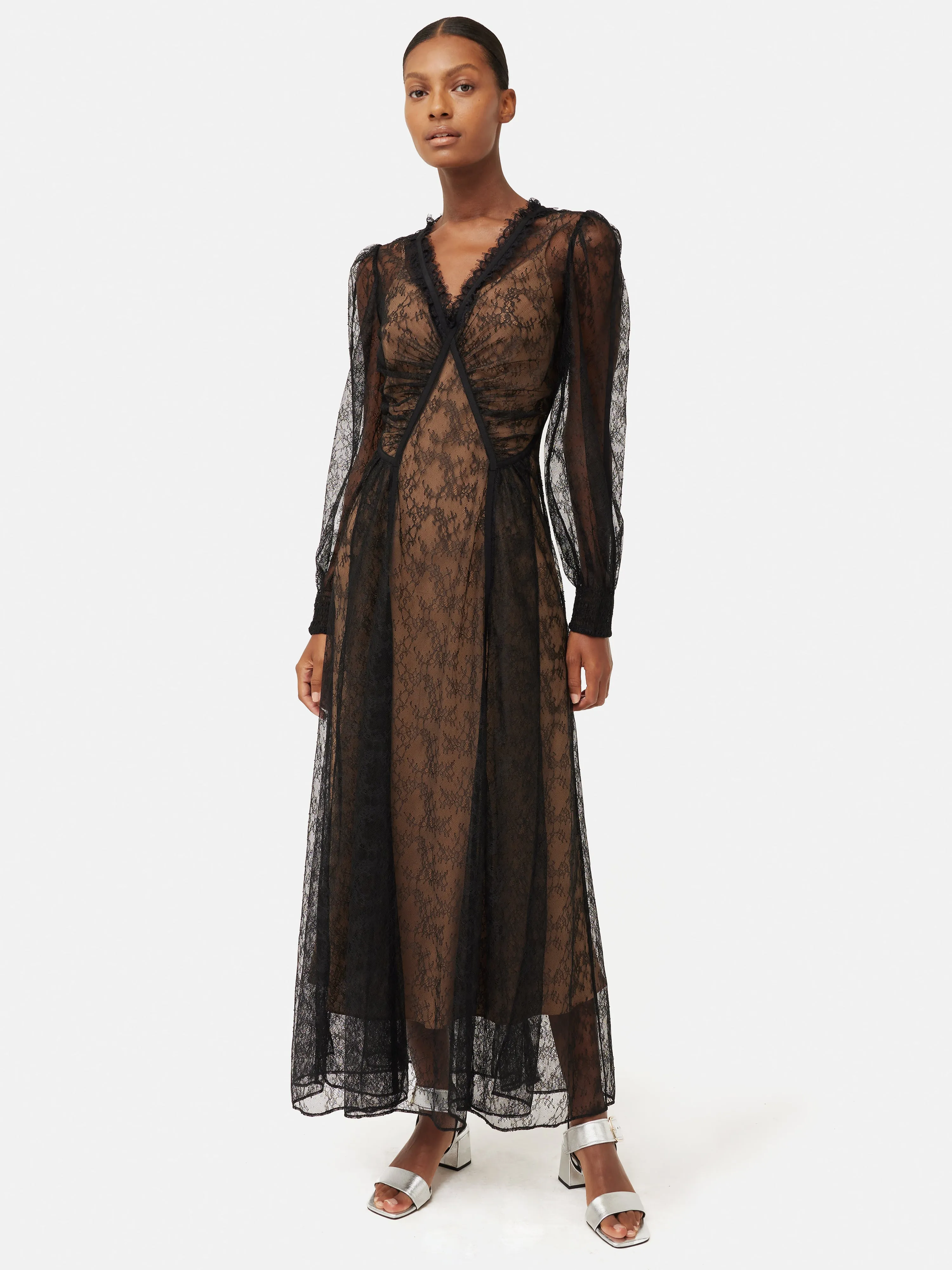Gathered Scalloped Lace Dress | Black sold by Jigsaw product image thumbnail 4