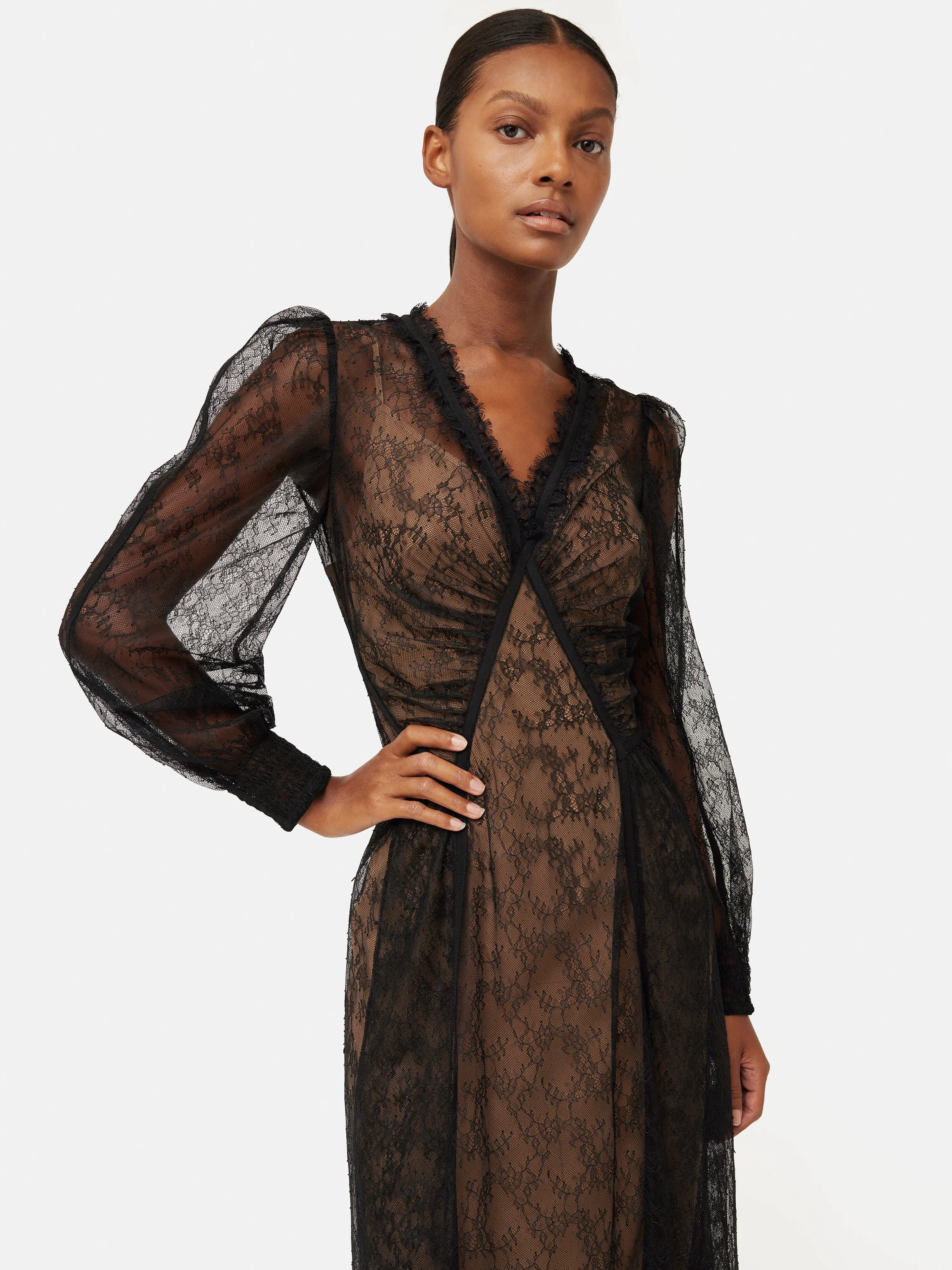 Gathered Scalloped Lace Dress | Black sold by Jigsaw product image thumbnail 3