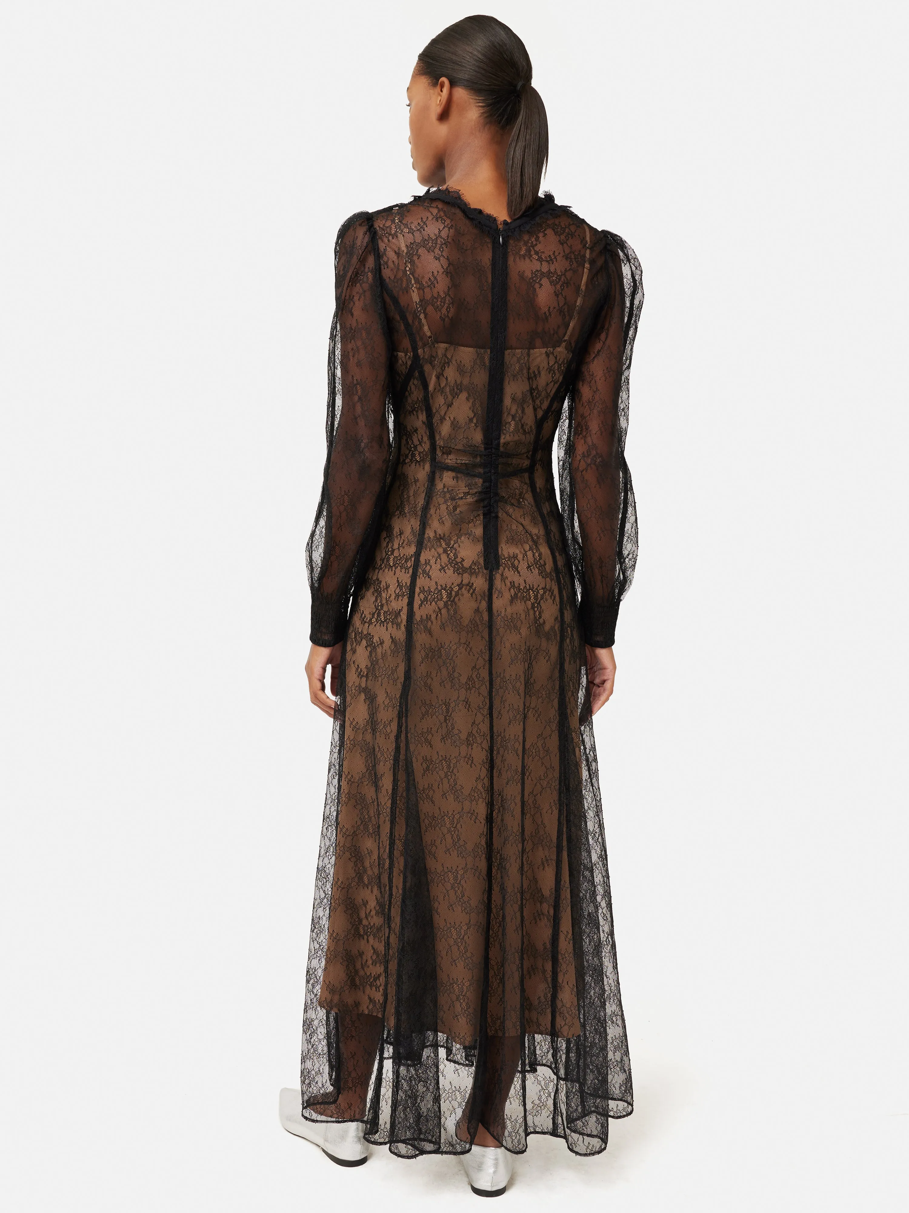 Gathered Scalloped Lace Dress | Black sold by Jigsaw product image thumbnail 5