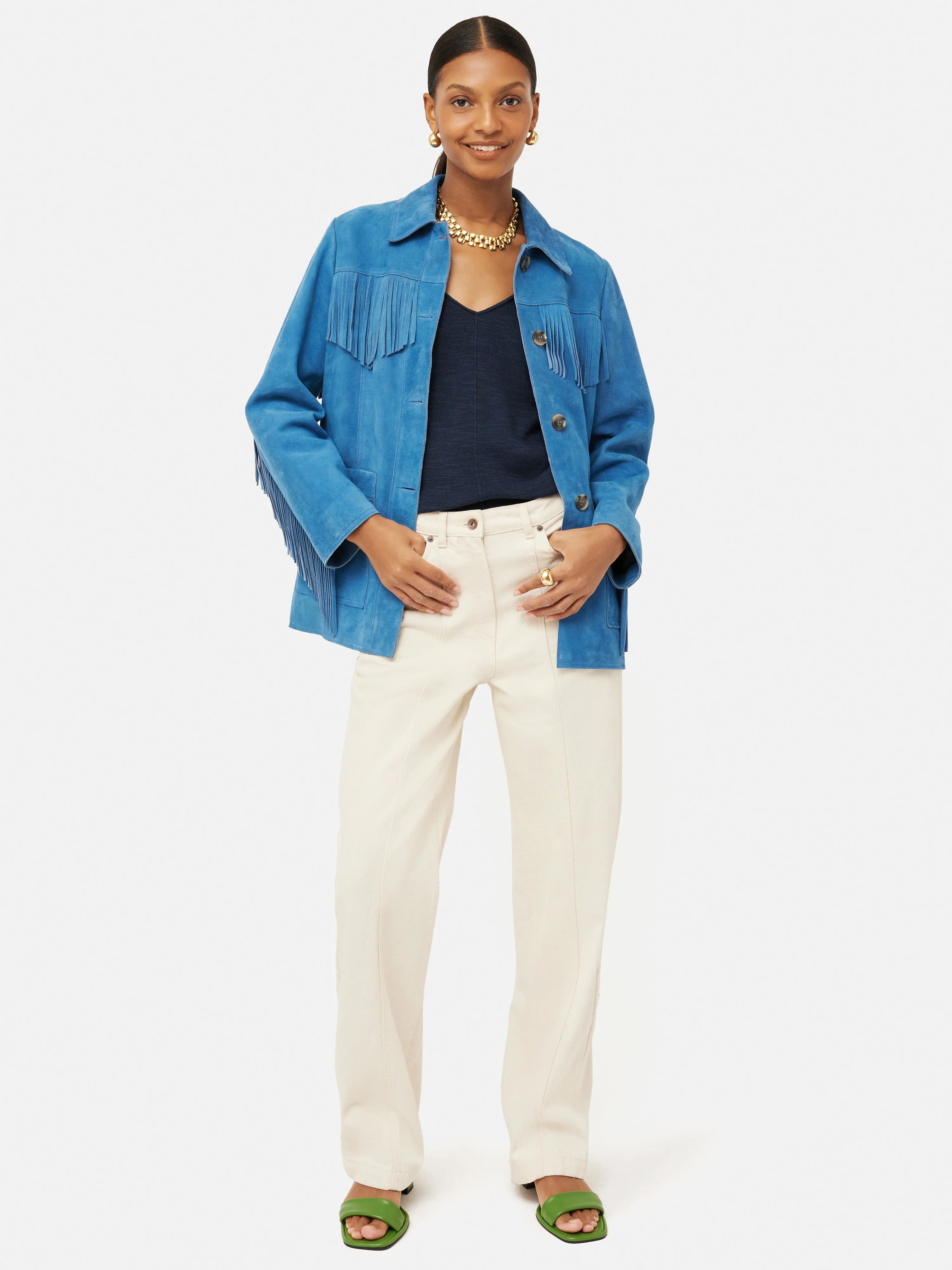 Linen Cotton V Neck Vest | Blue sold by Jigsaw product image thumbnail 3