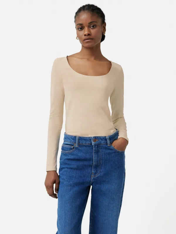 Double Front Ballet Neck Top | Pale Sand sold by Jigsaw