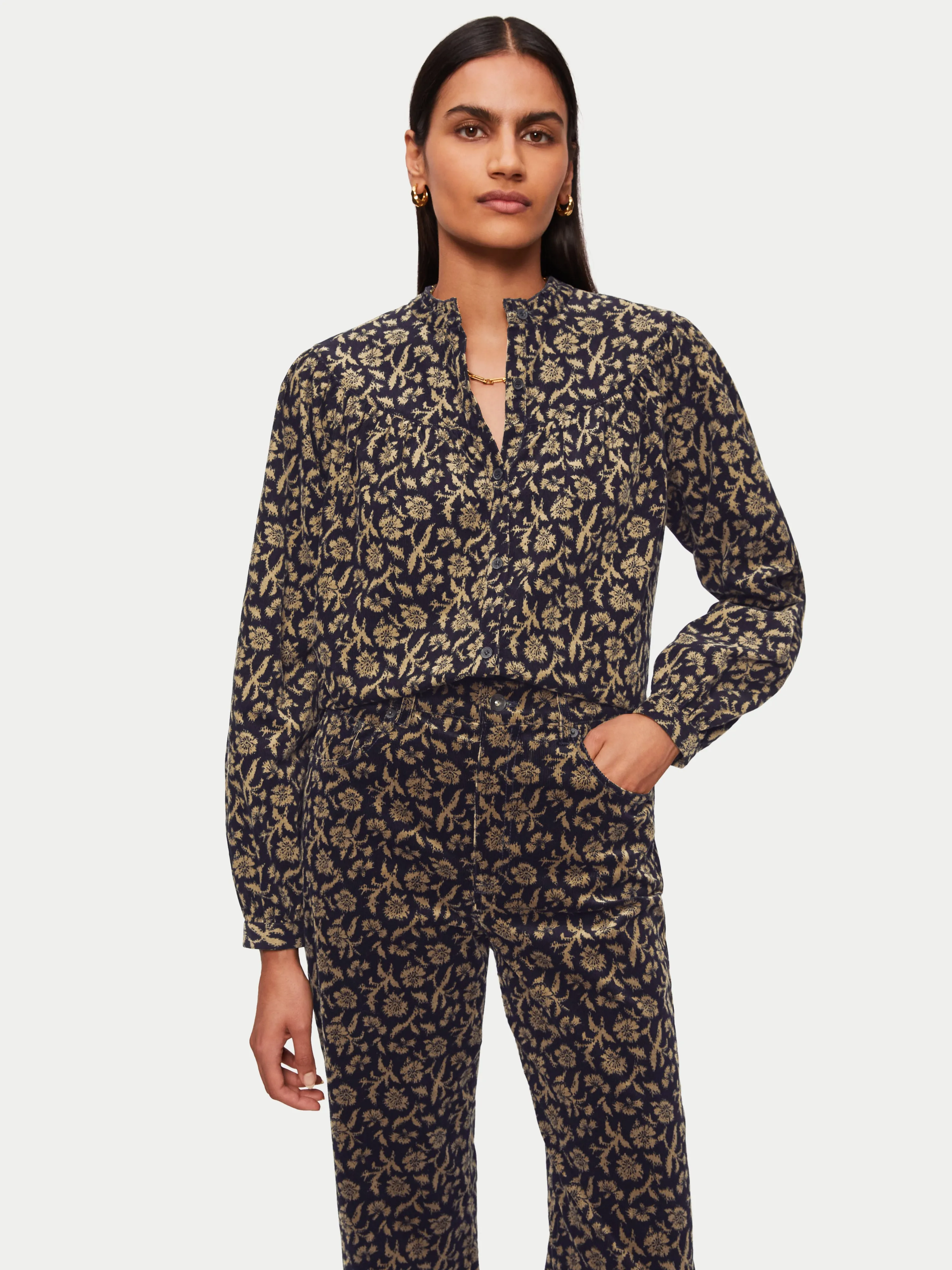 Myrtle Floral Cord Shirt | Navy sold by Jigsaw