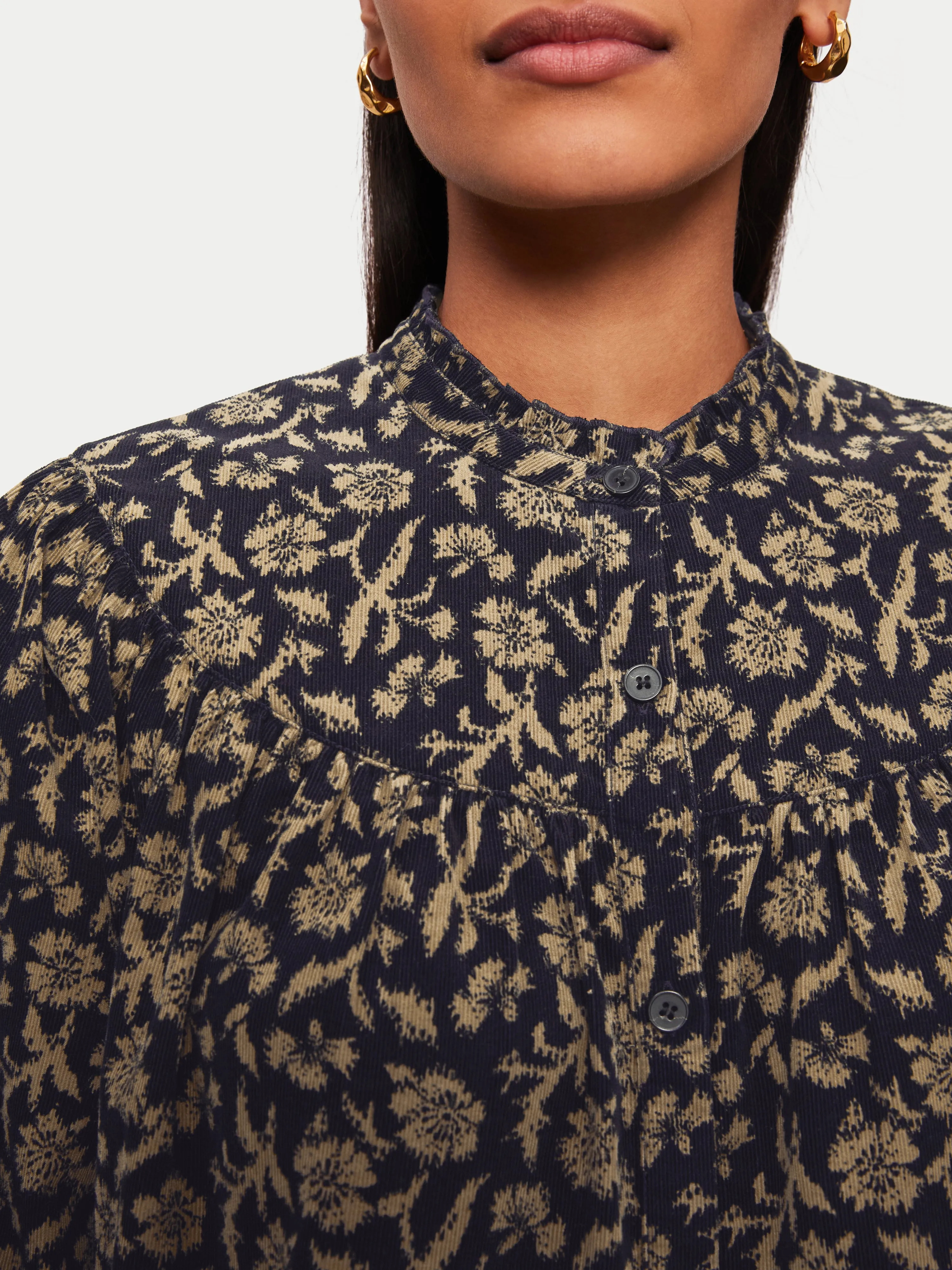 Myrtle Floral Cord Shirt | Navy sold by Jigsaw product image thumbnail 5