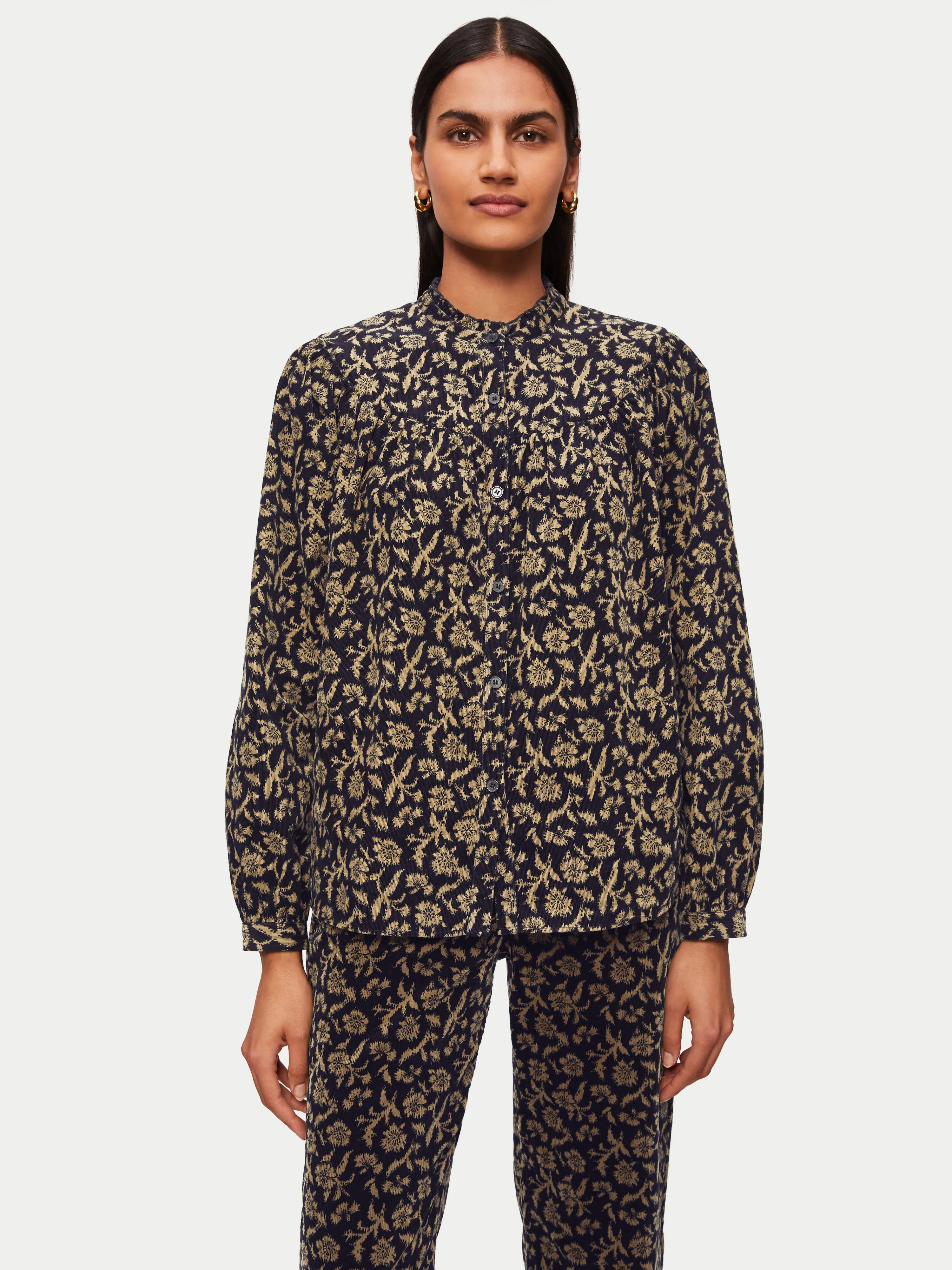 Myrtle Floral Cord Shirt | Navy sold by Jigsaw product image thumbnail 2