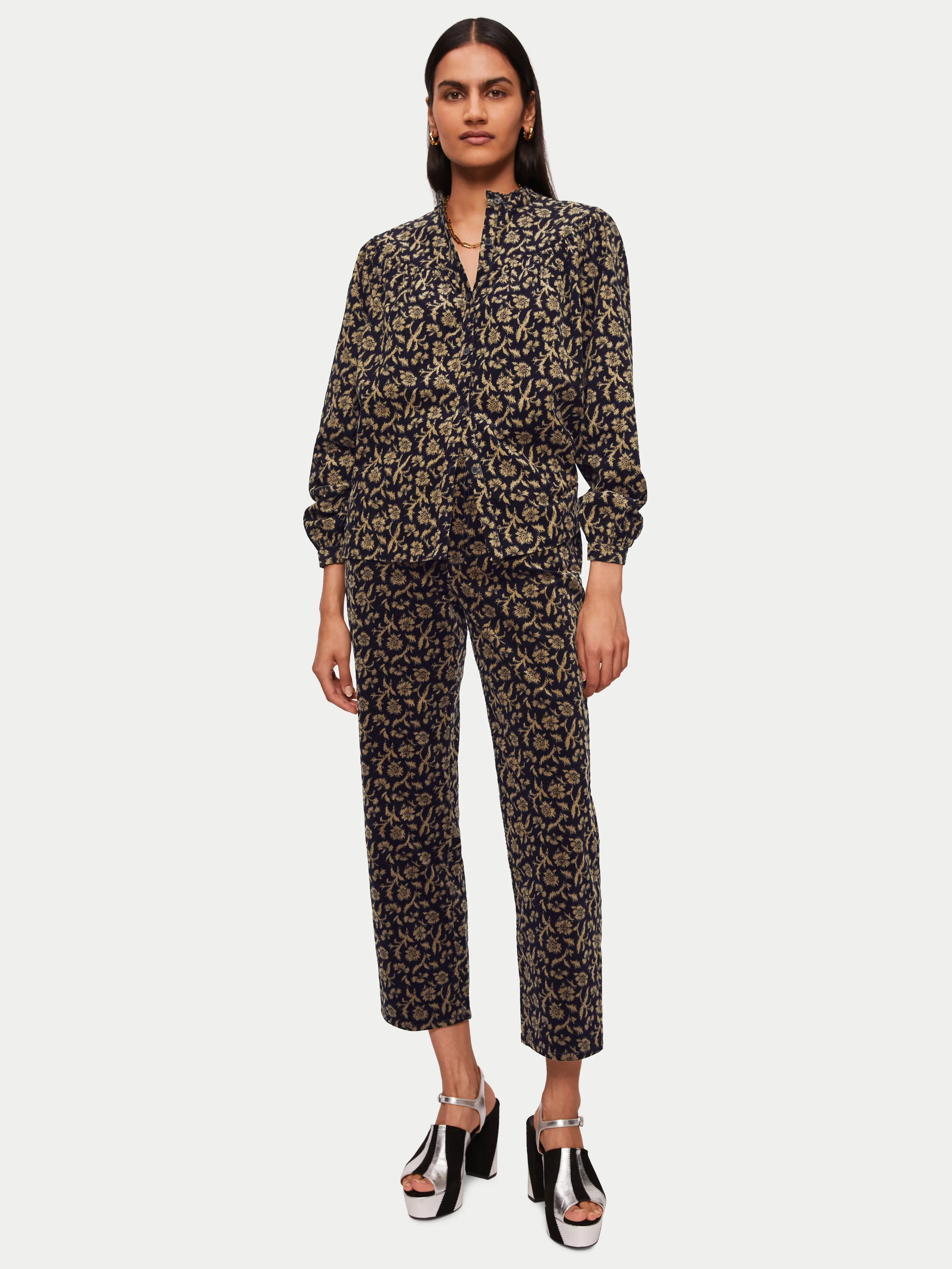 Myrtle Floral Cord Shirt | Navy sold by Jigsaw product image thumbnail 3