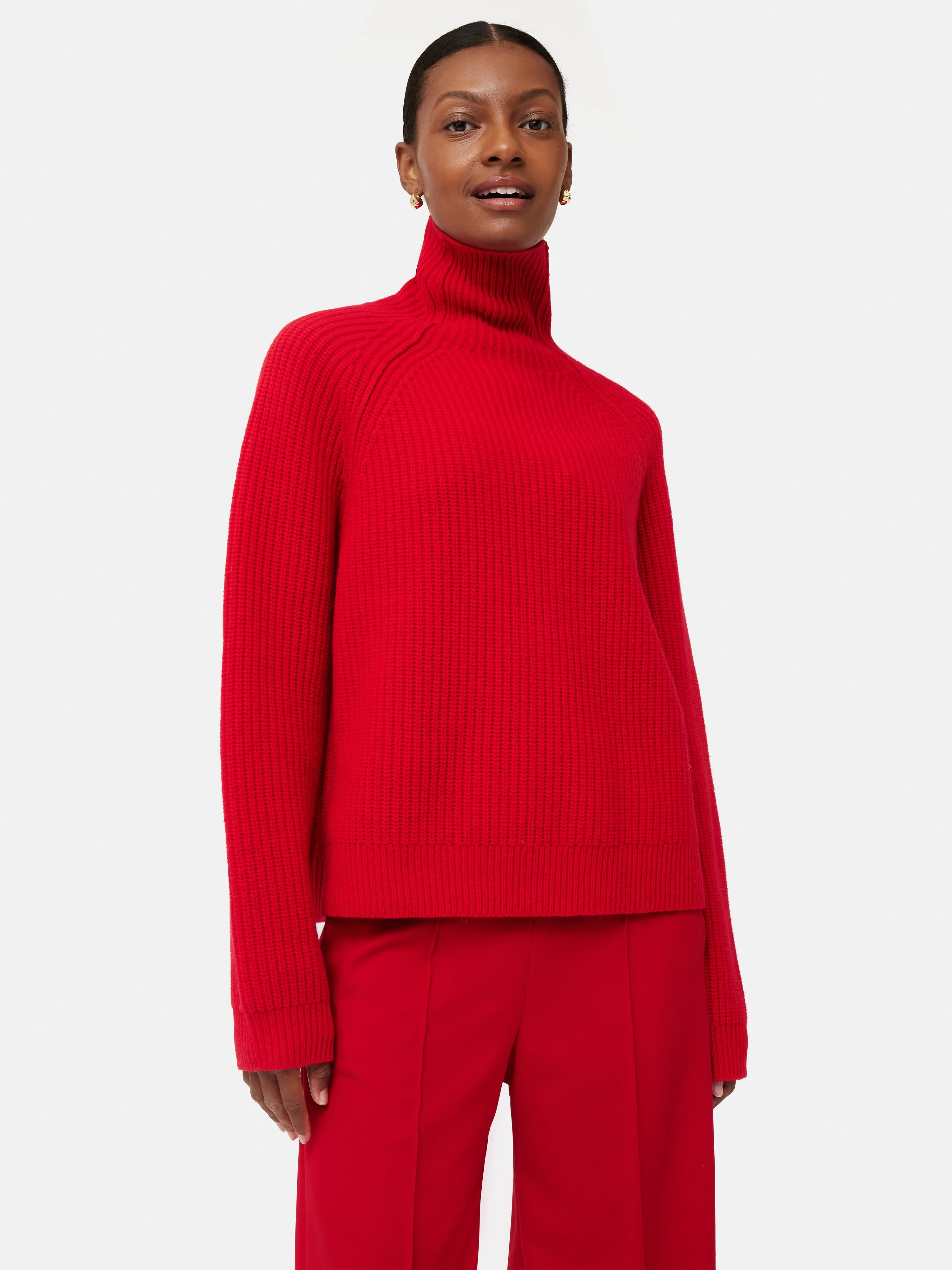 Merino Fishermans Rib Jumper | Red sold by Jigsaw