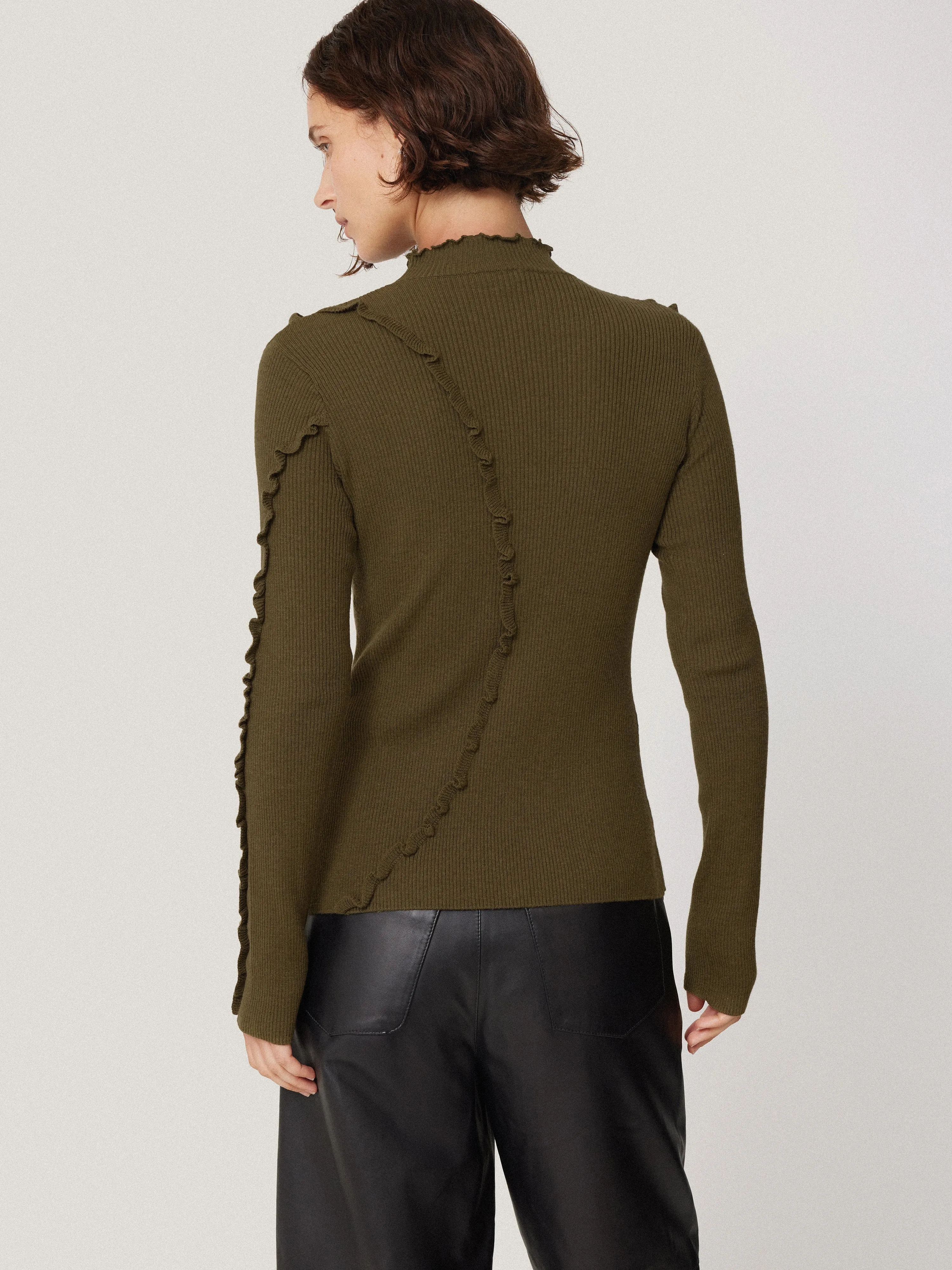 Ruffle Detail Jumper | Khaki sold by Jigsaw product image thumbnail 4