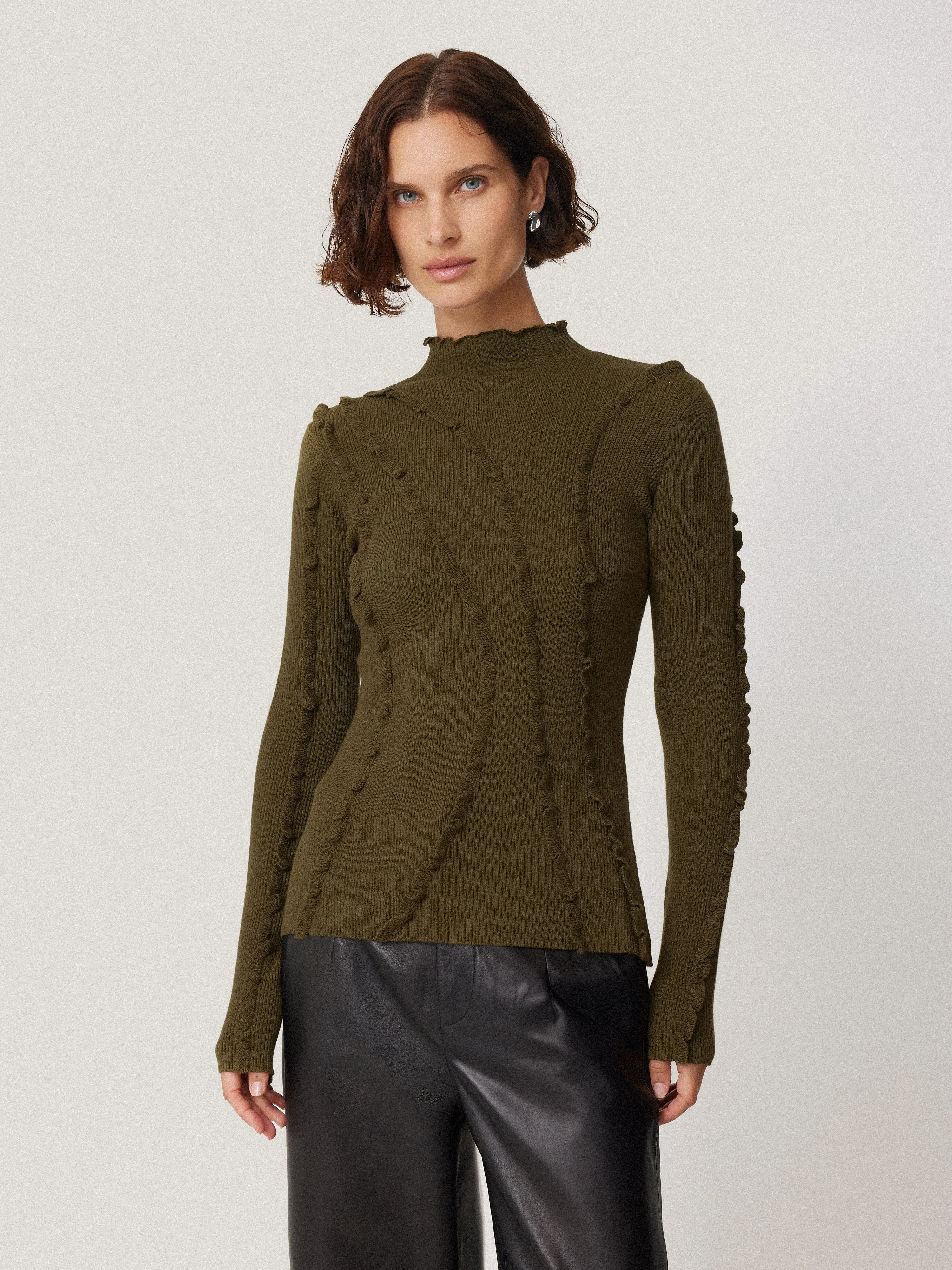 Ruffle Detail Jumper | Khaki sold by Jigsaw