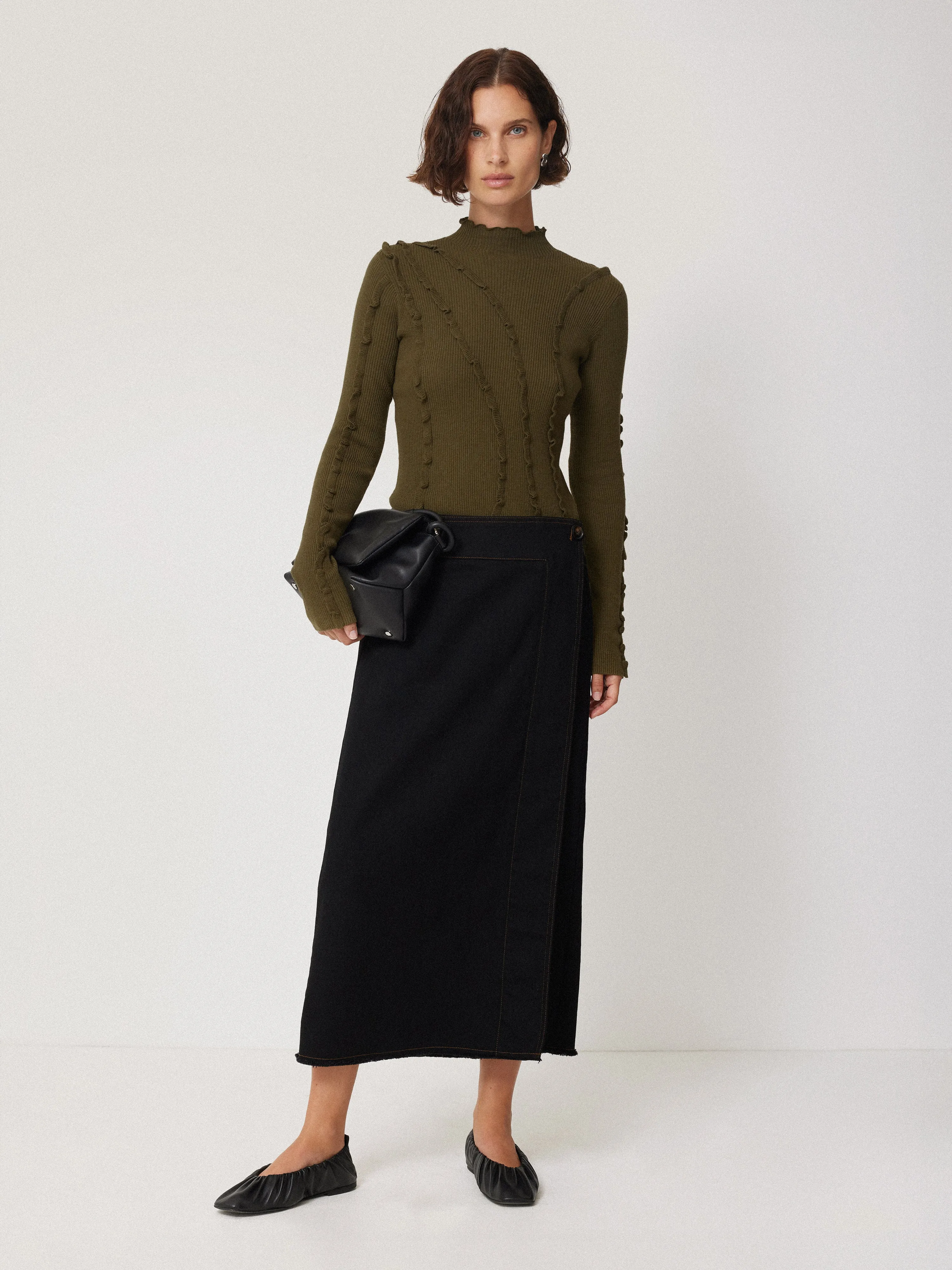 Ruffle Detail Jumper | Khaki sold by Jigsaw product image thumbnail 5