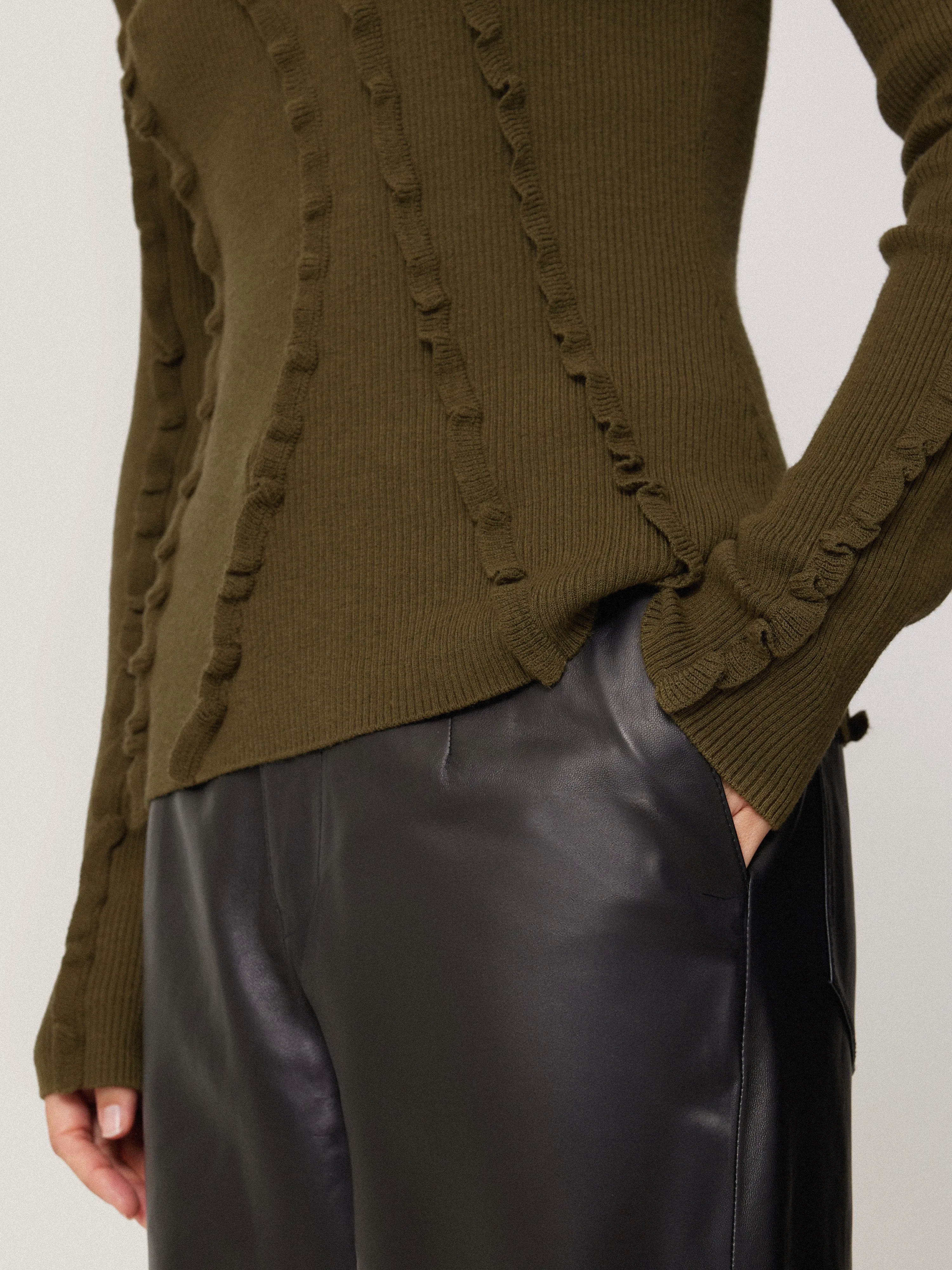 Ruffle Detail Jumper | Khaki sold by Jigsaw product image thumbnail 3