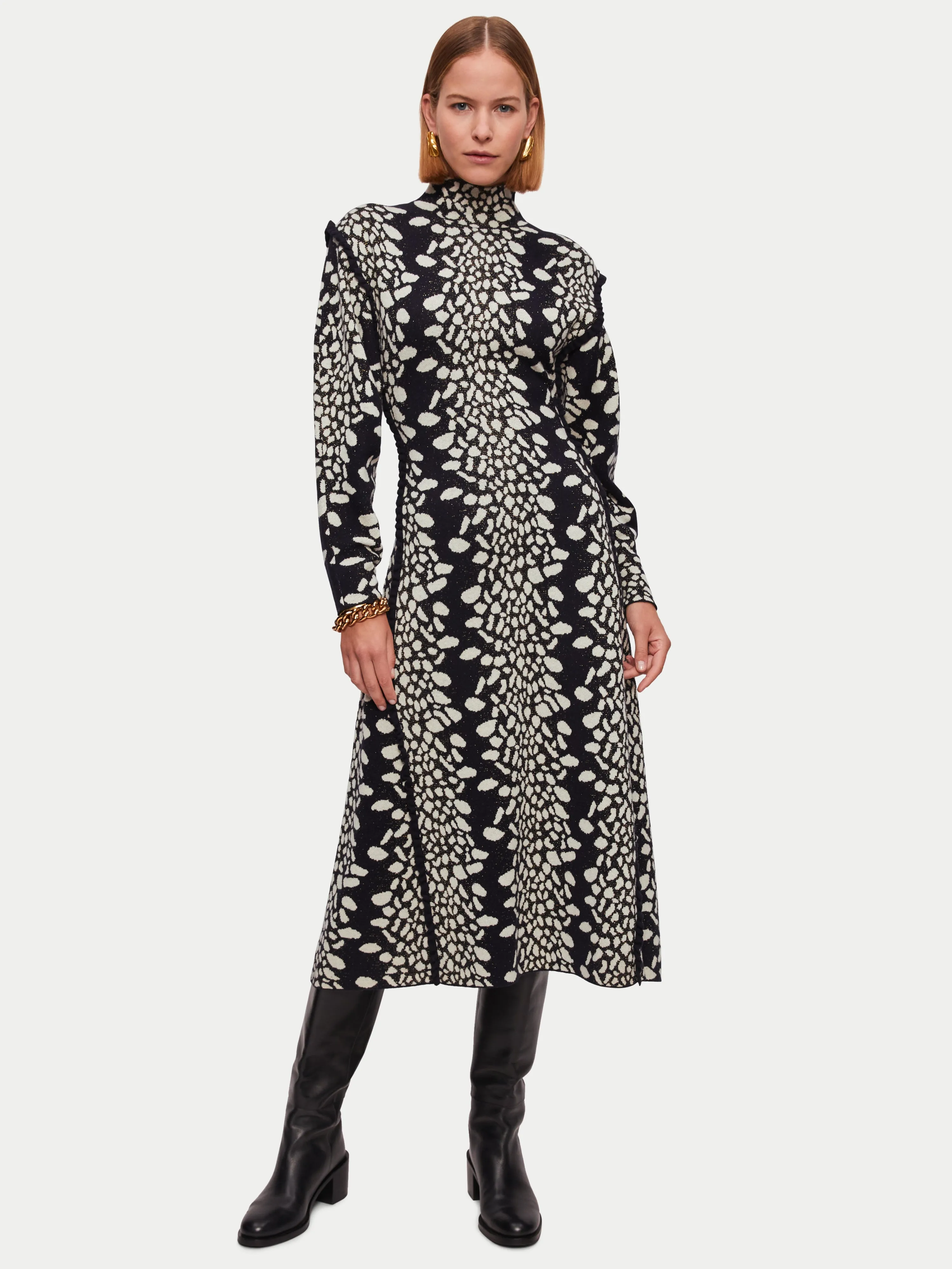 Leopard Jacquard Knitted Dress | Navy sold by Jigsaw product image thumbnail 5