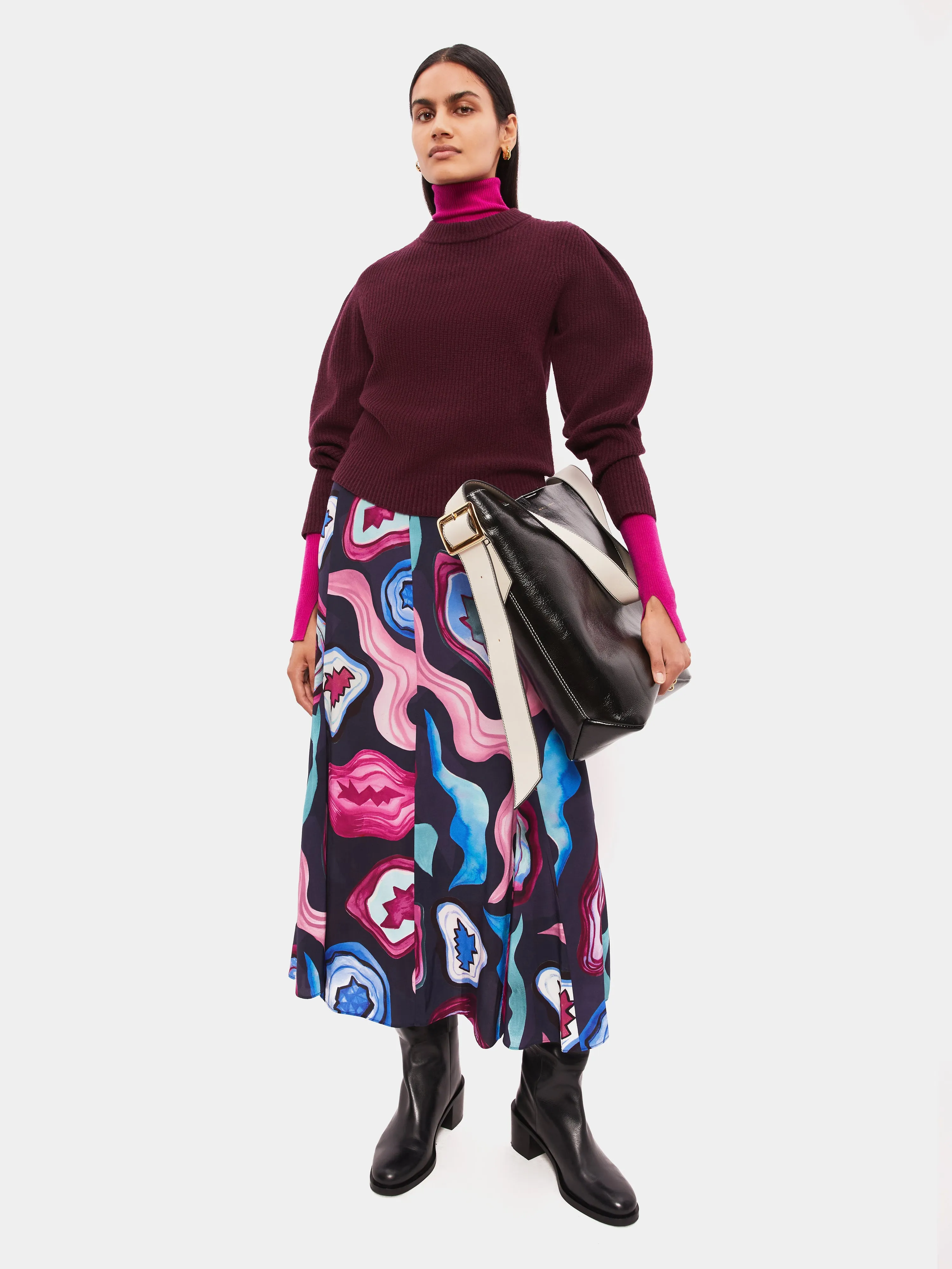 Wool Sculpted Sleeve Jumper | Burgundy sold by Jigsaw