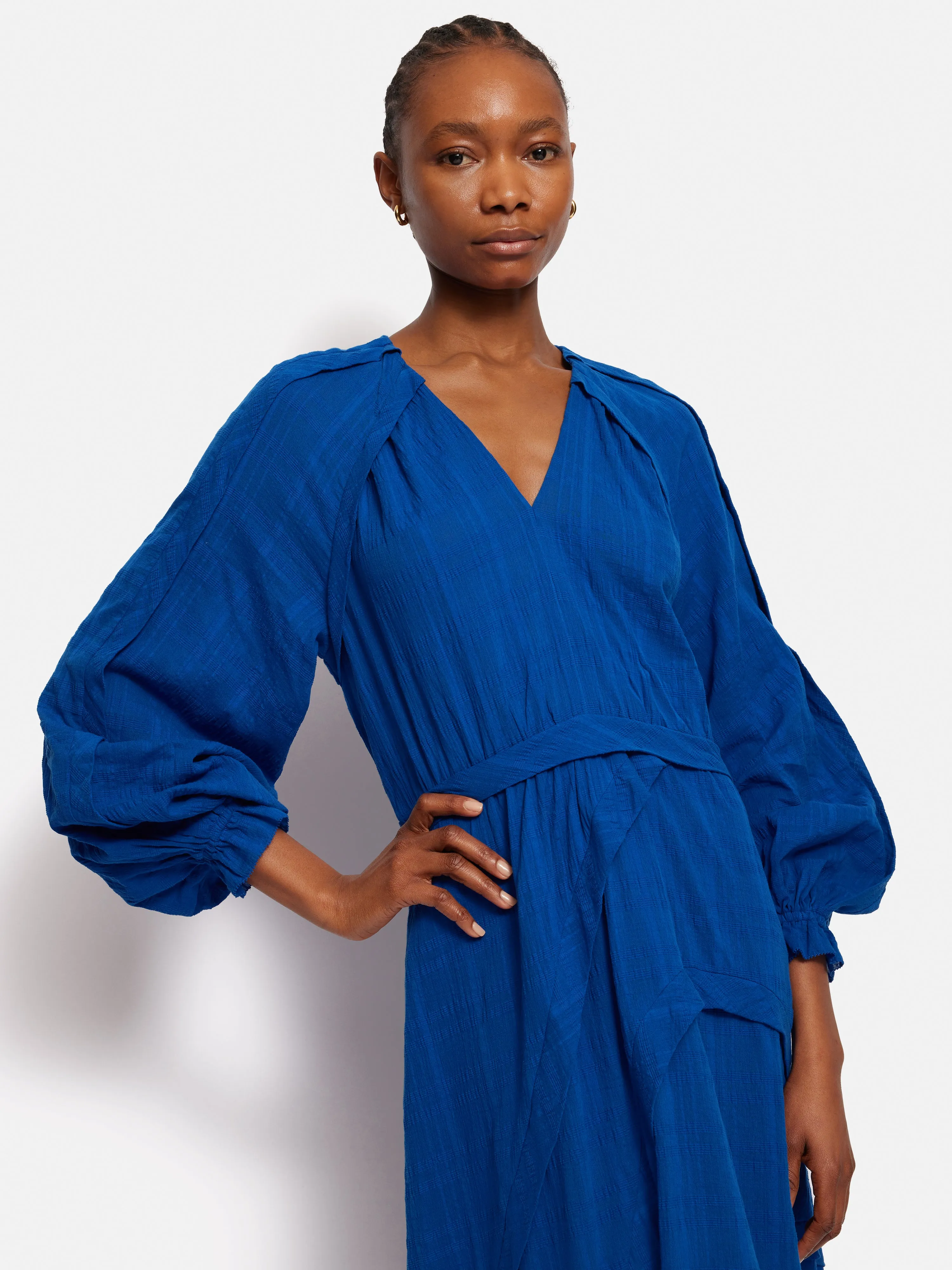 Textured Cotton Belted Dress | Blue sold by Jigsaw product image thumbnail 4