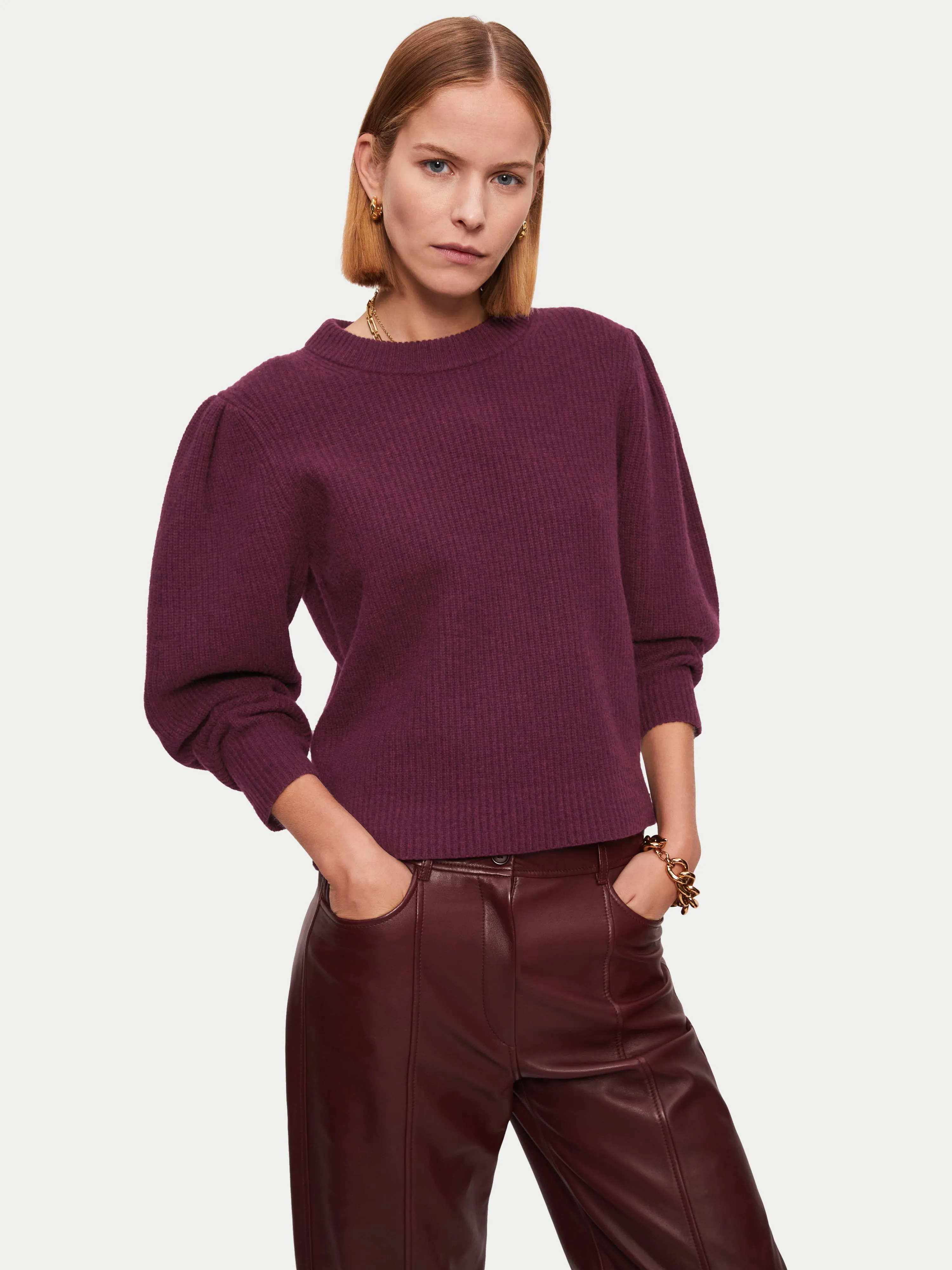 Wool Sculpted Sleeve Jumper | Burgundy sold by Jigsaw product image thumbnail 5