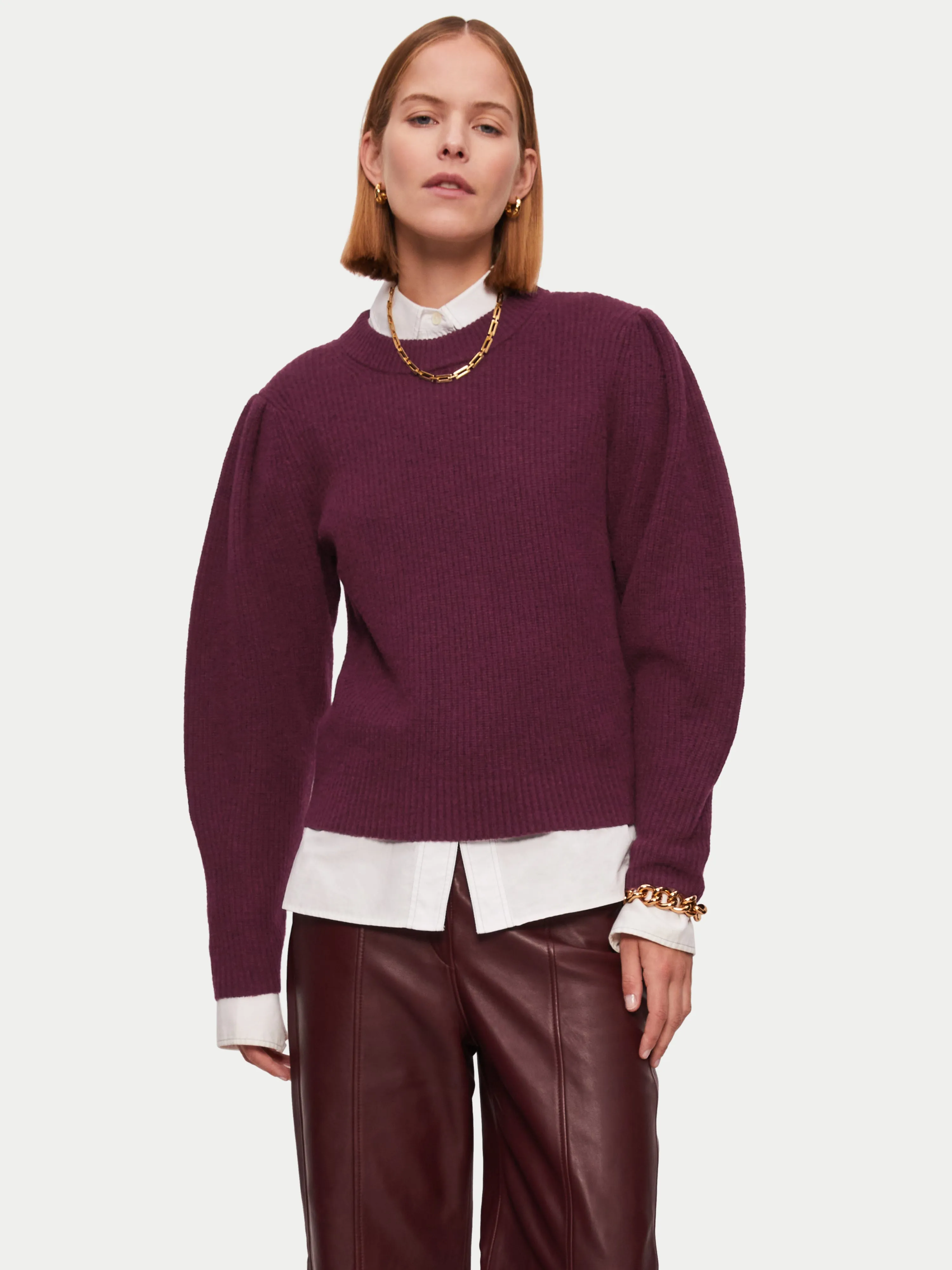 Wool Sculpted Sleeve Jumper | Burgundy sold by Jigsaw product image thumbnail 2