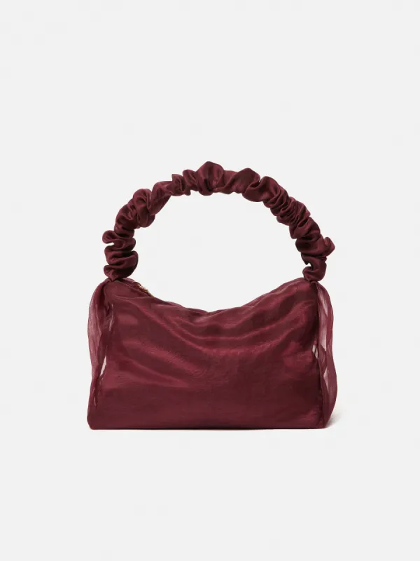 Ruched Organza Mini Bag | Burgundy sold by Jigsaw