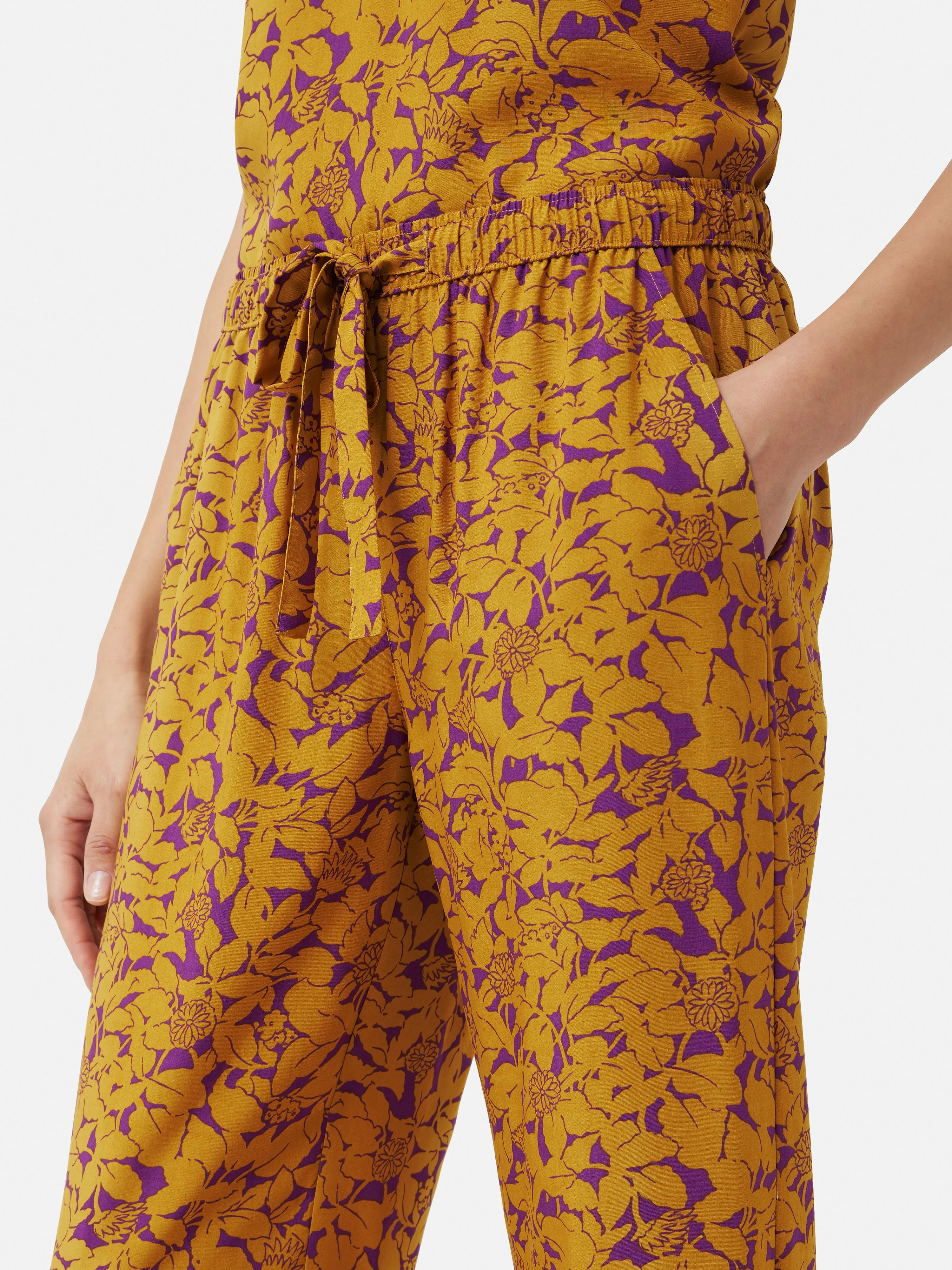 Shadow Leaf Cropped Cami Pyjamas | Yellow sold by Jigsaw product image thumbnail 4