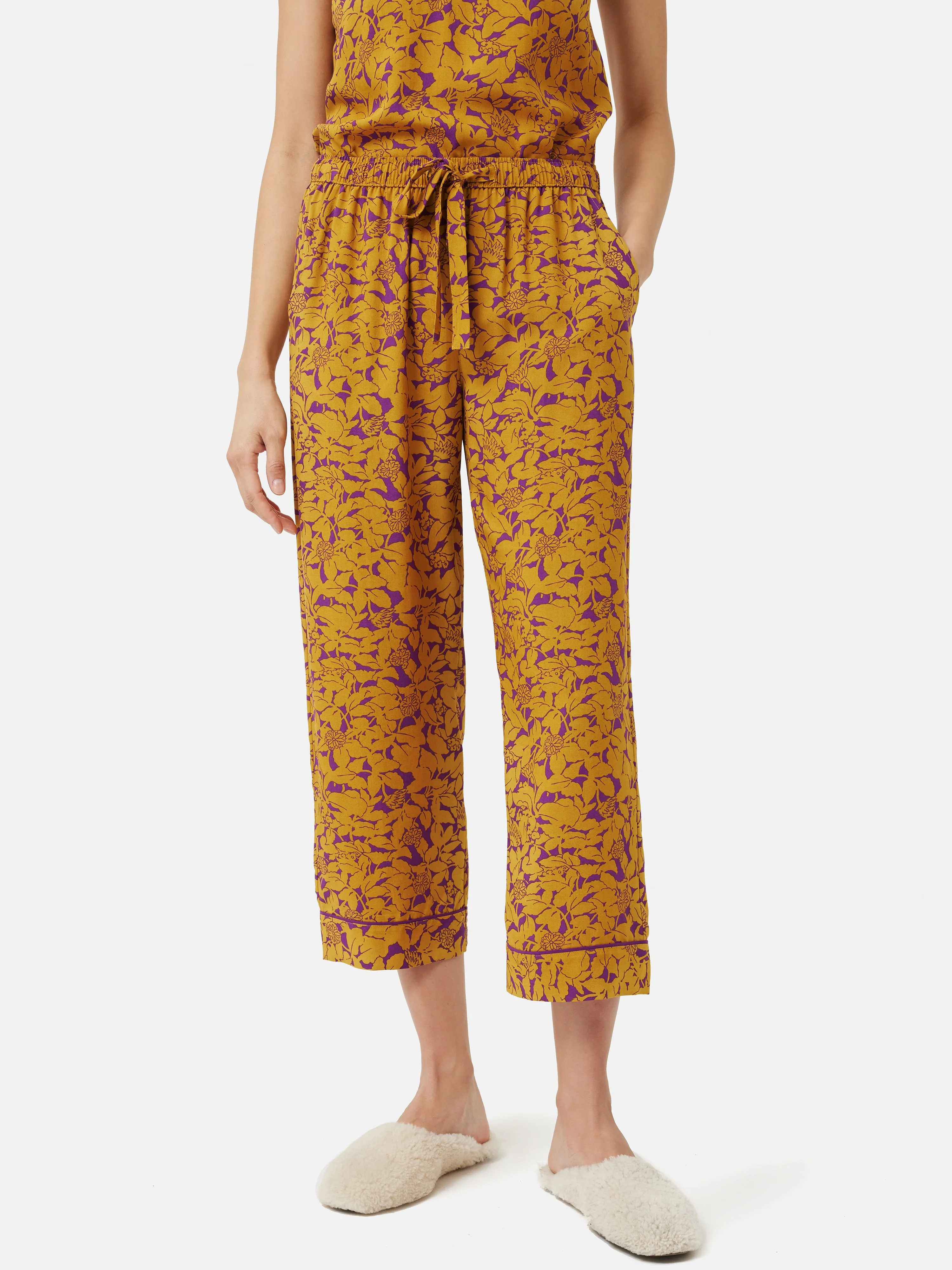 Shadow Leaf Cropped Cami Pyjamas | Yellow sold by Jigsaw product image thumbnail 3