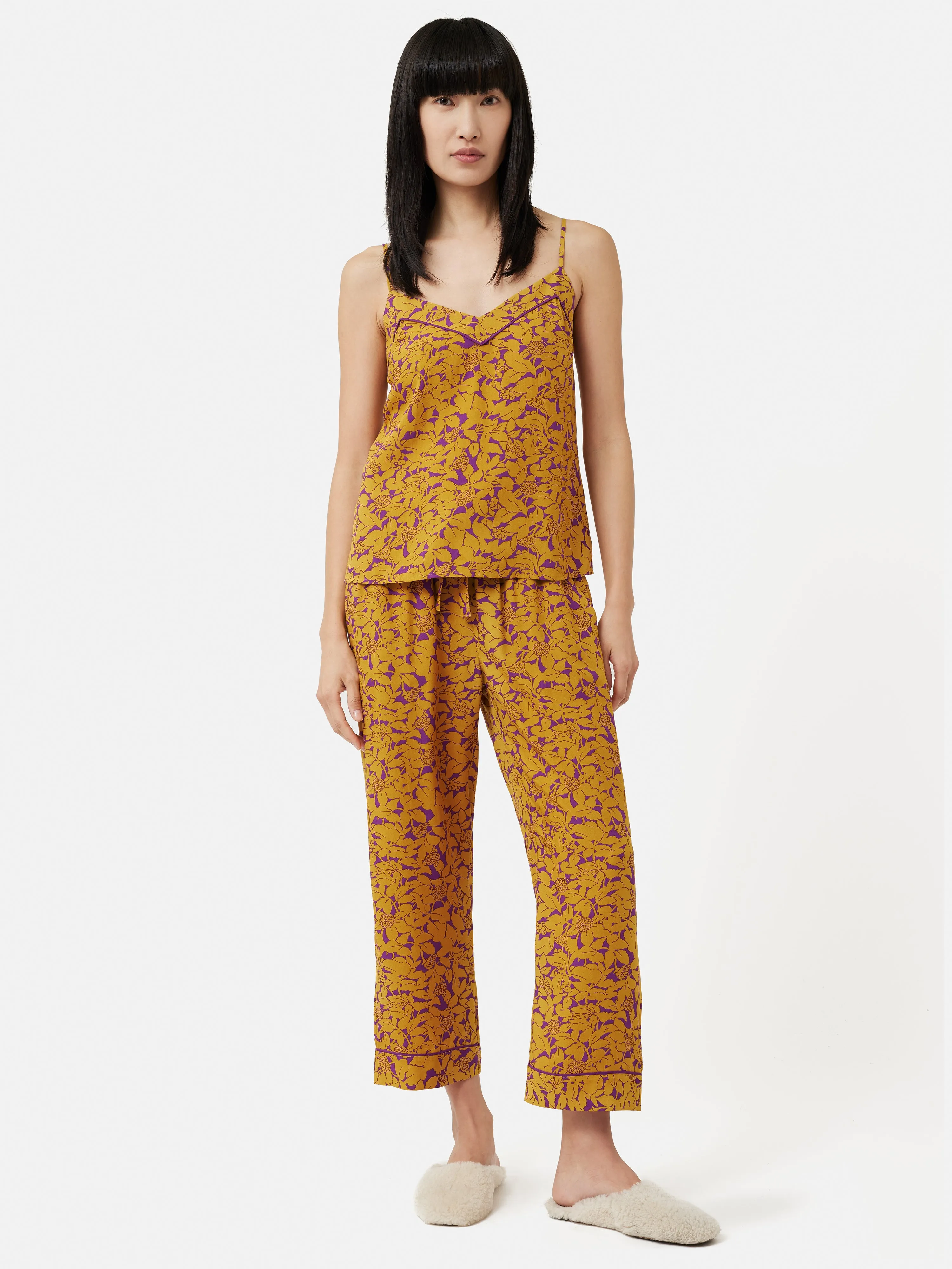 Shadow Leaf Cropped Cami Pyjamas | Yellow sold by Jigsaw