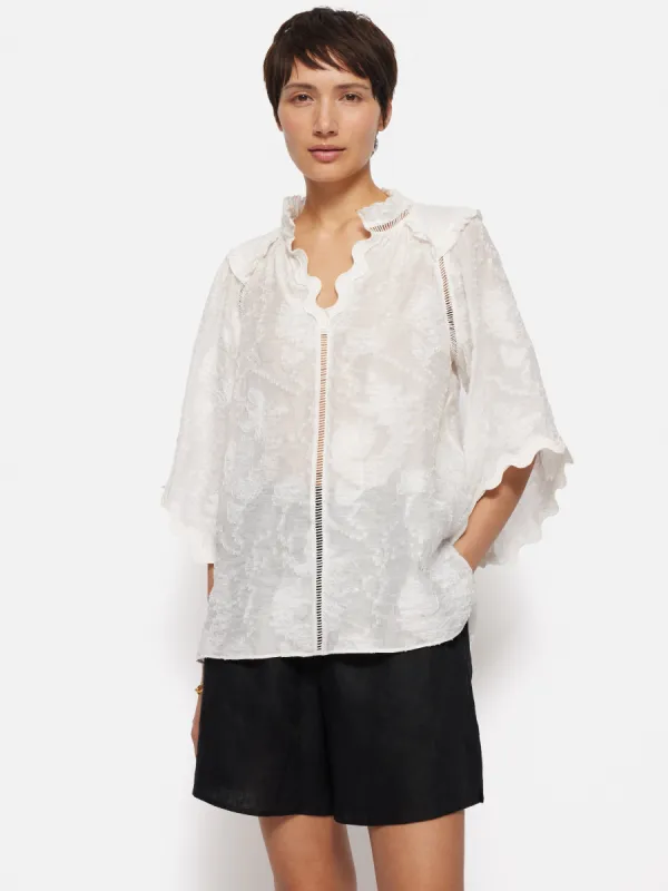 Textured Jacquard Frill Top | White sold by Jigsaw