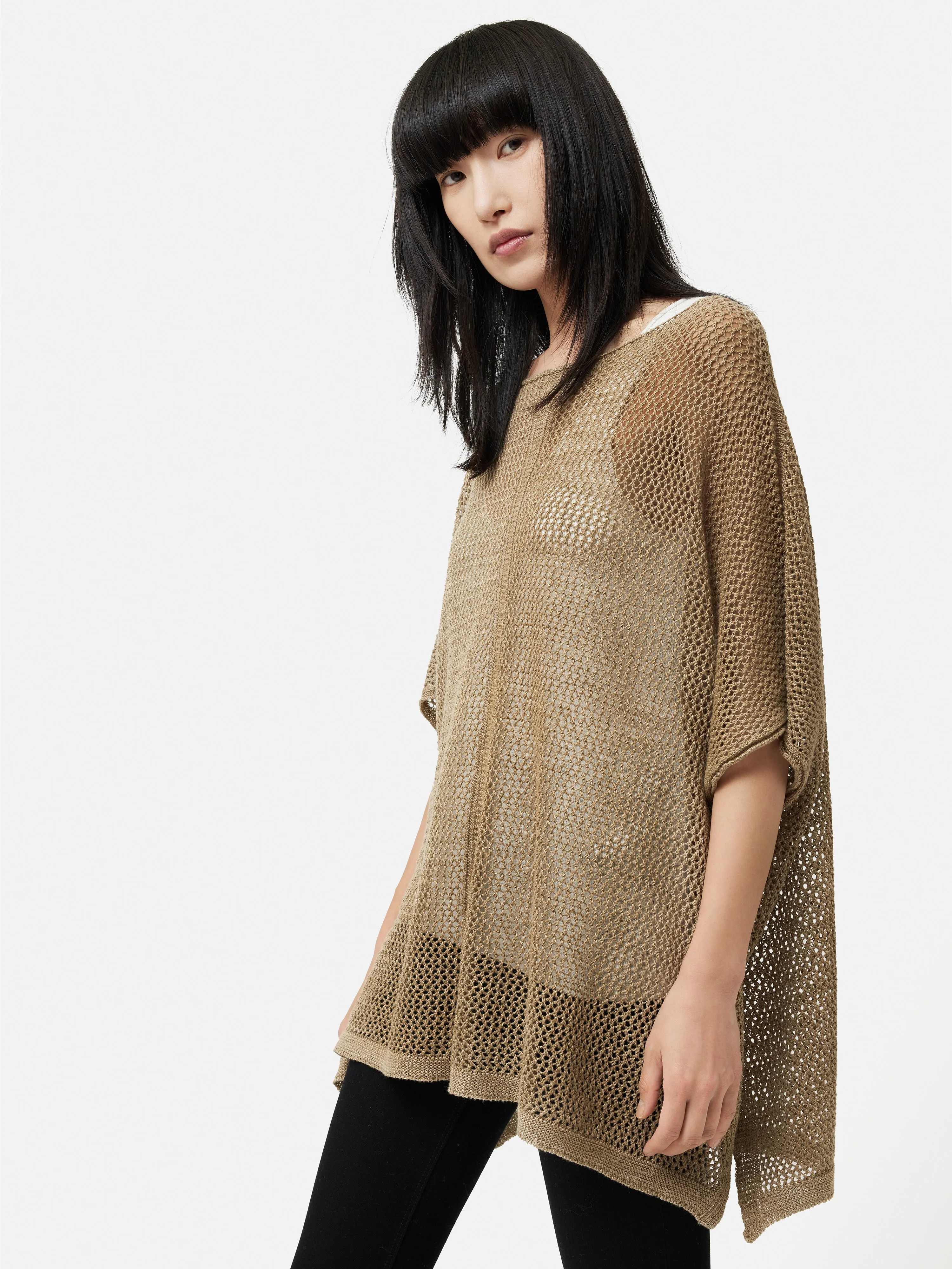 Linen Poncho | Beige sold by Jigsaw
