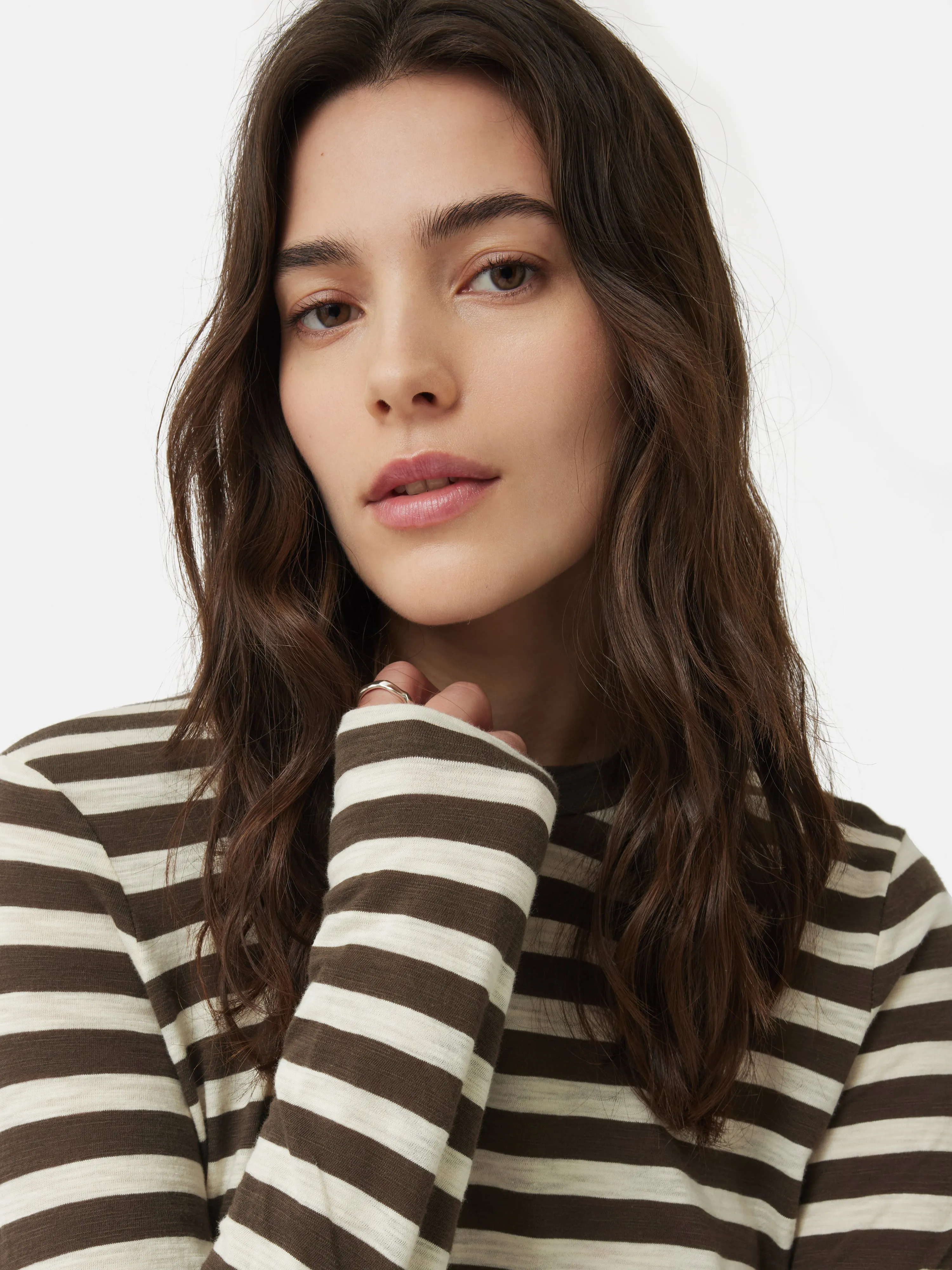 Cotton Slub Stripe Long Sleeve Tee | Brown sold by Jigsaw product image thumbnail 4