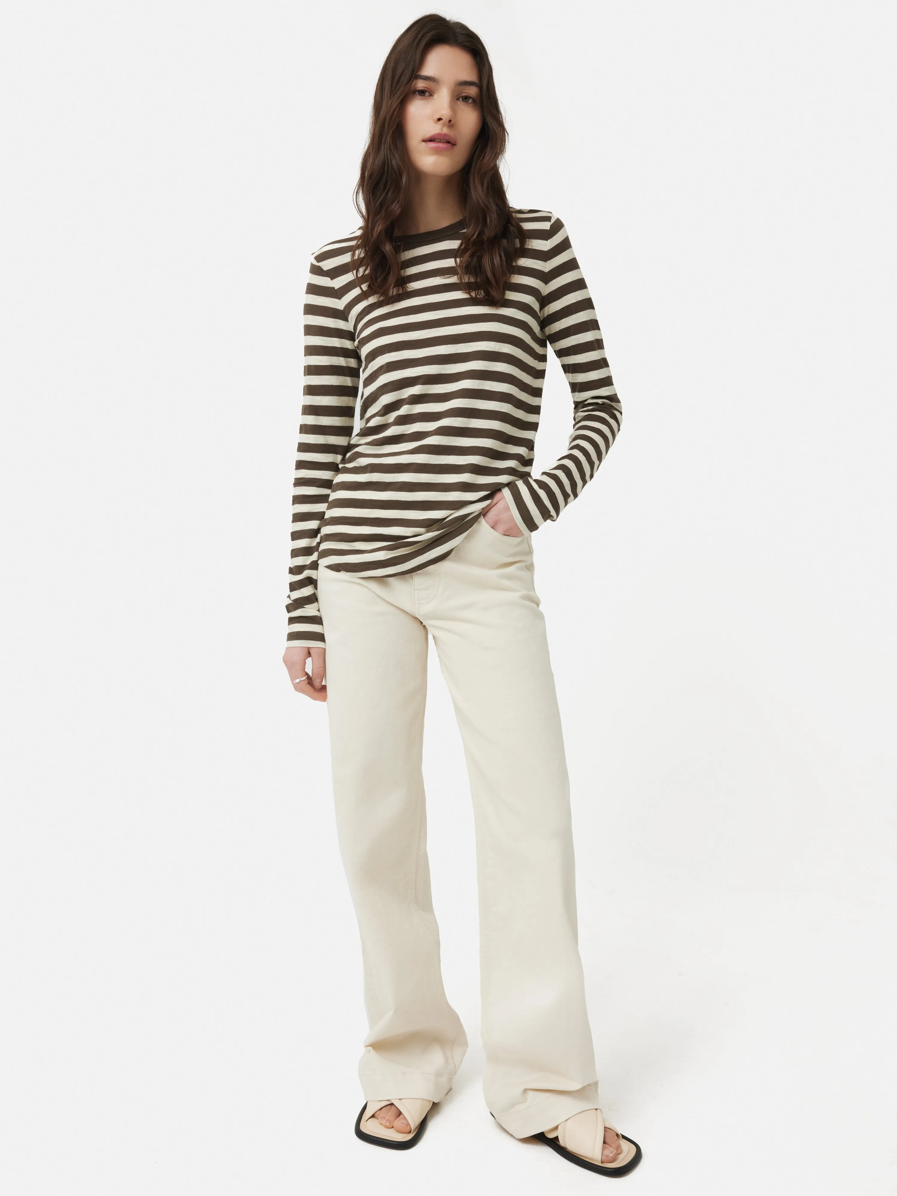Cotton Slub Stripe Long Sleeve Tee | Brown sold by Jigsaw product image thumbnail 3