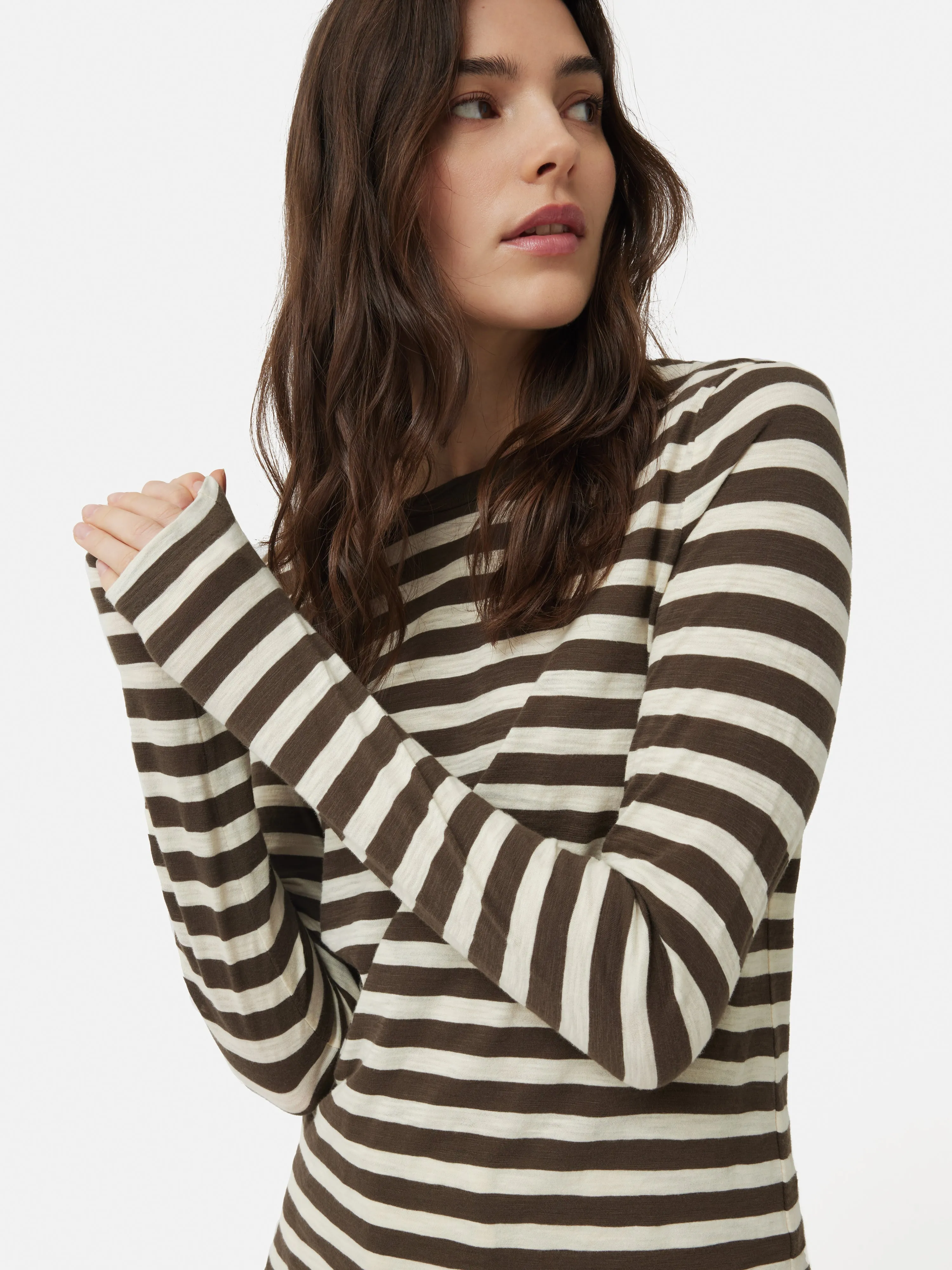 Cotton Slub Stripe Long Sleeve Tee | Brown sold by Jigsaw product image thumbnail 2