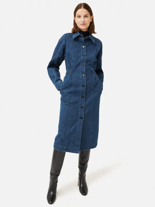 Denim Gathered Dress | Blue sold by Jigsaw