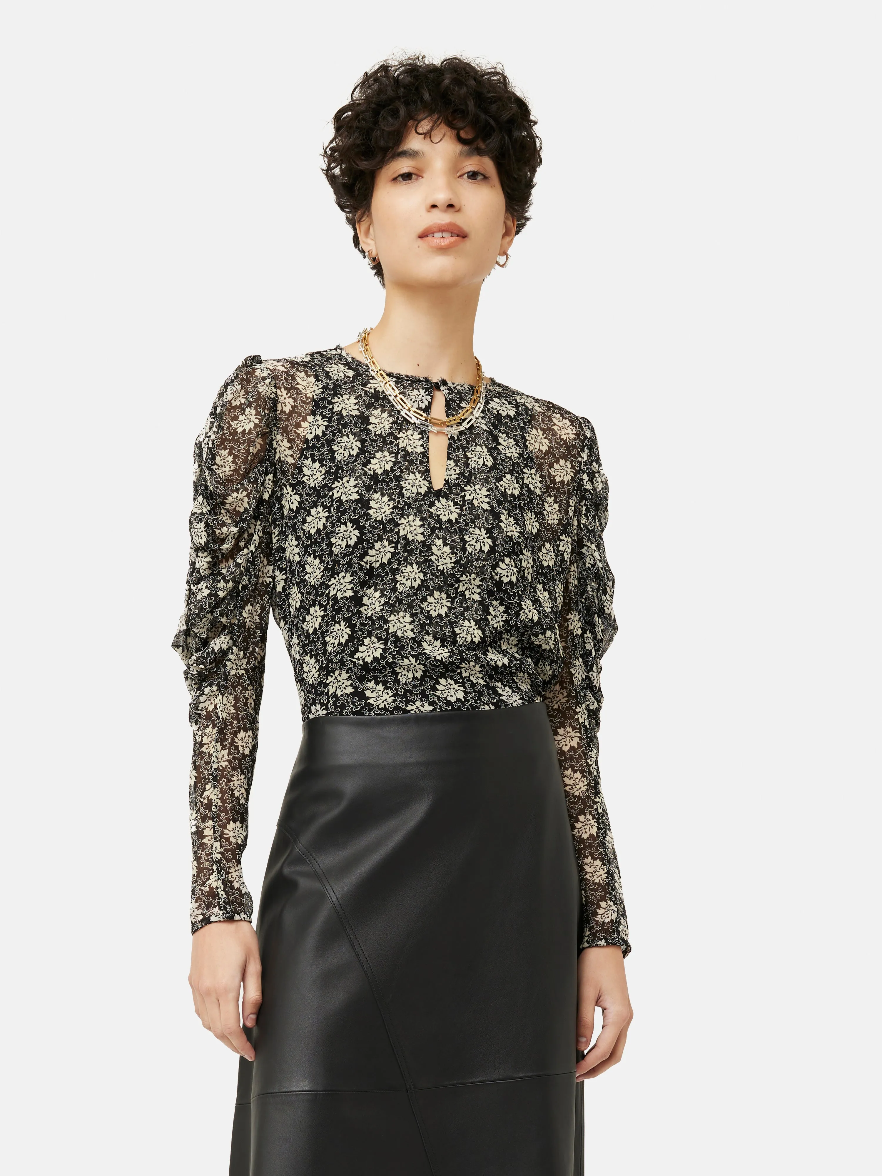 Block Leaf Crinkle Top | Black sold by Jigsaw