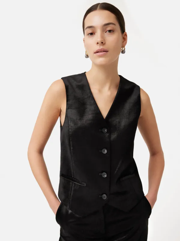 Velvet Tailored Waistcoat | Black sold by Jigsaw