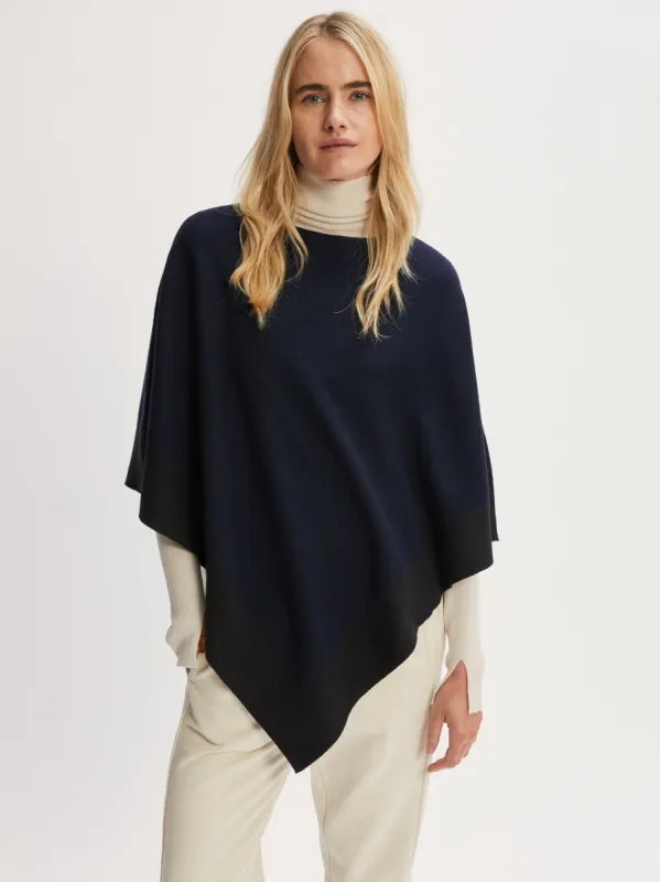Wool Blend Border Poncho | Navy sold by Jigsaw