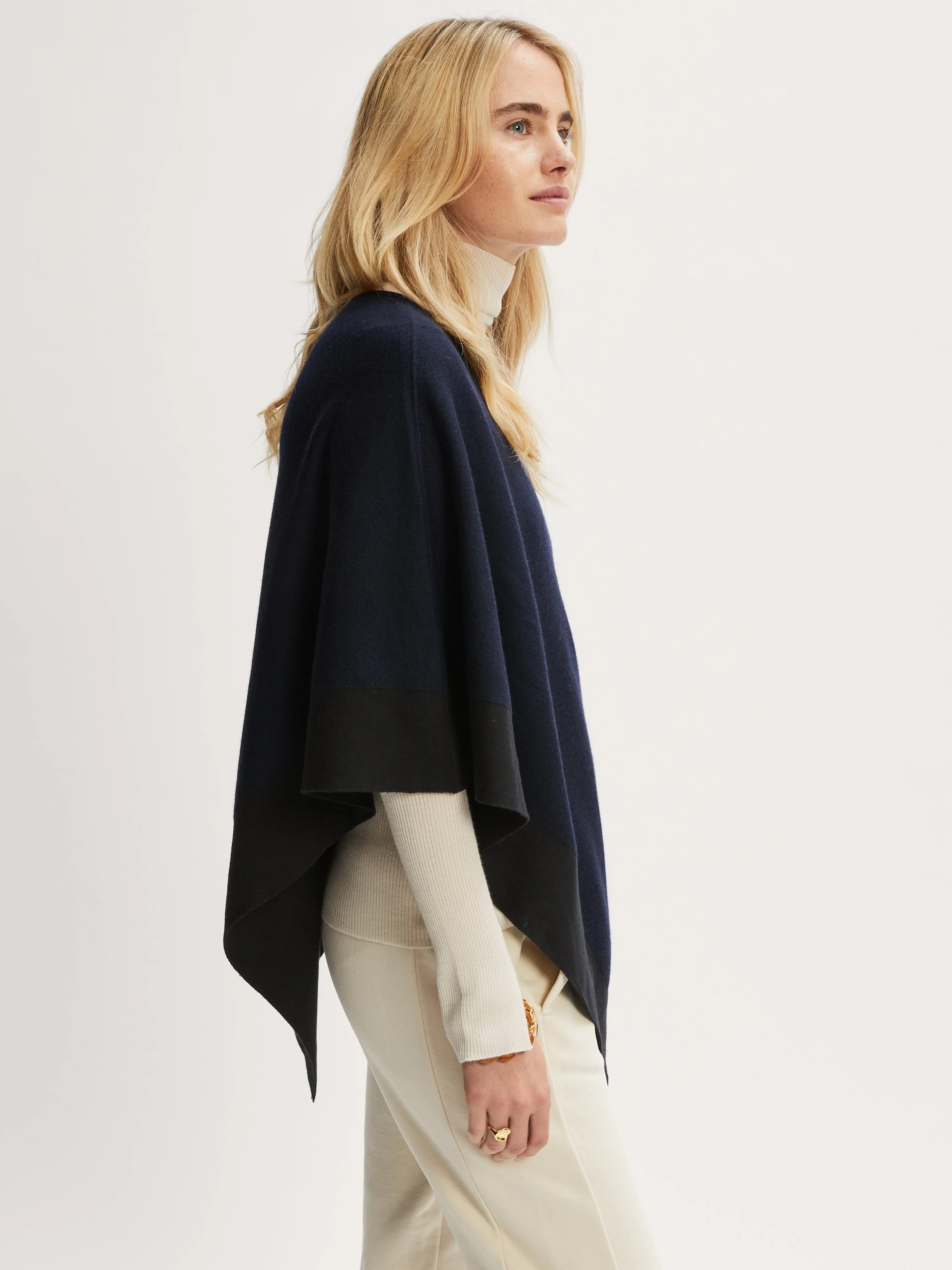 Wool Blend Border Poncho | Navy sold by Jigsaw product image thumbnail 4